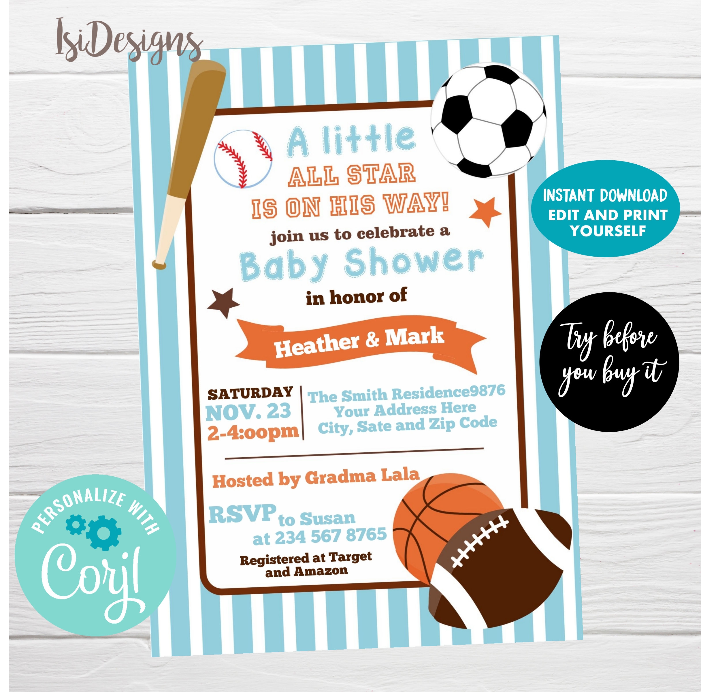 free editable printable sports baby shower invitation