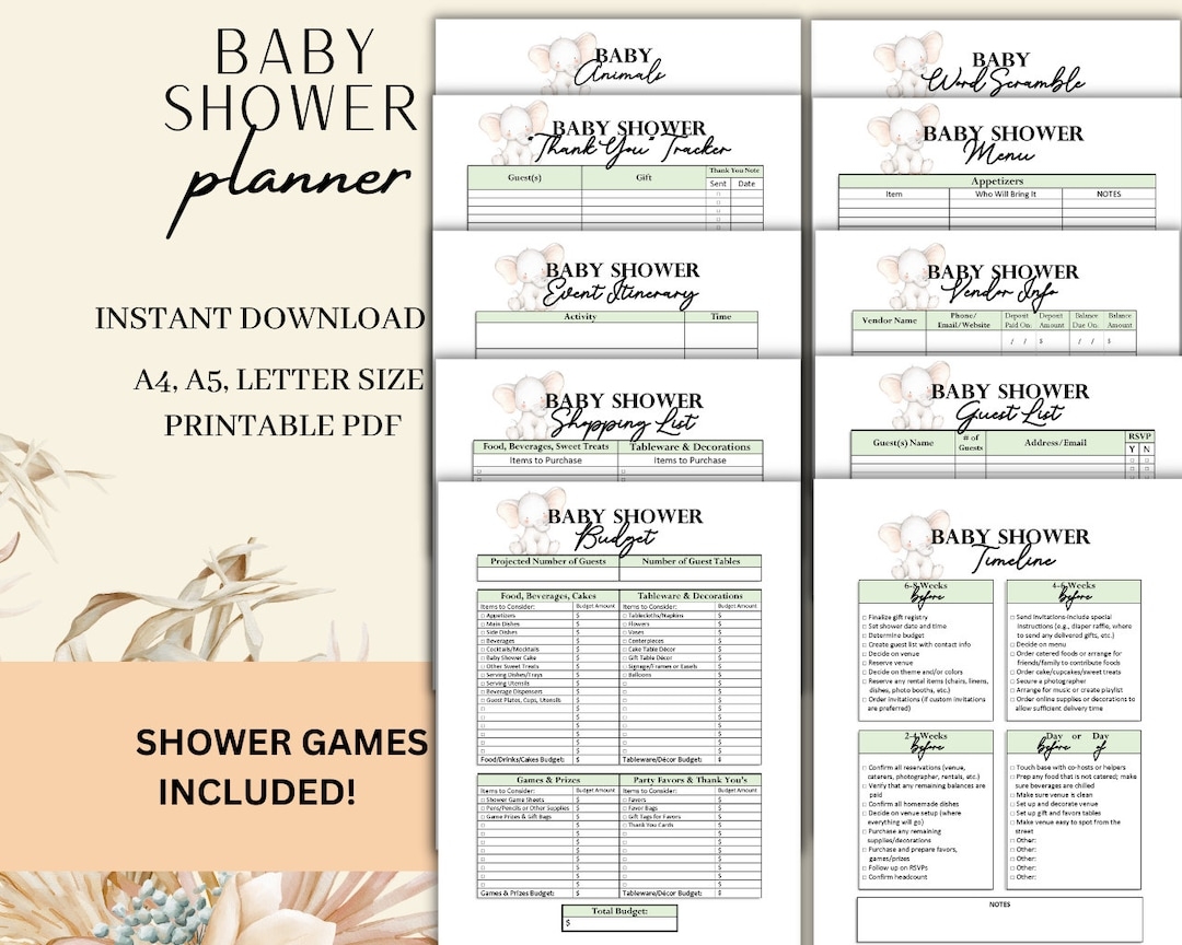 Baby Shower Planner Printable Template Digital Instant Download Etsy