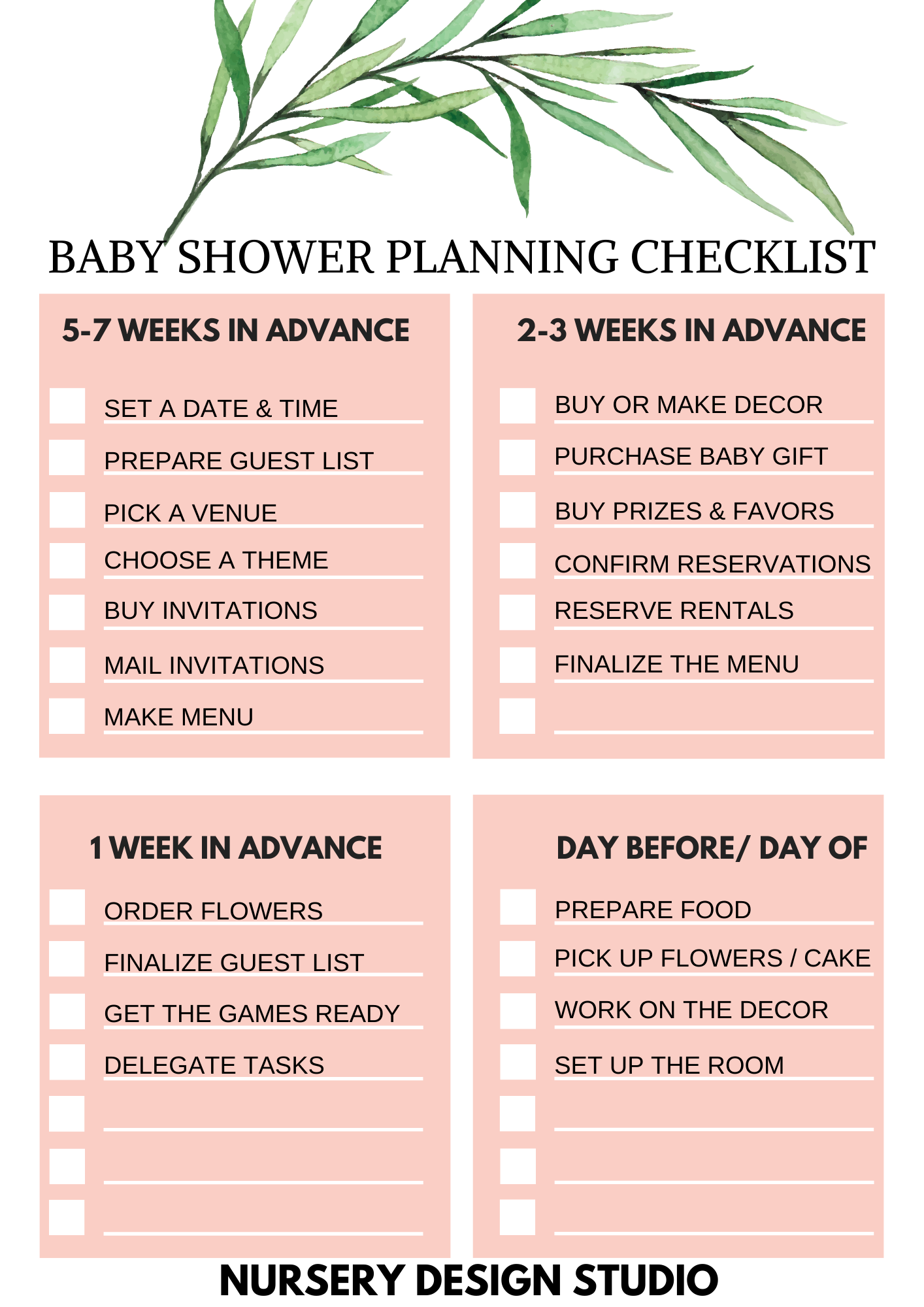 BABY SHOWER PLANNING CHECKLIST AND TIMELINE Nursery Design Studio