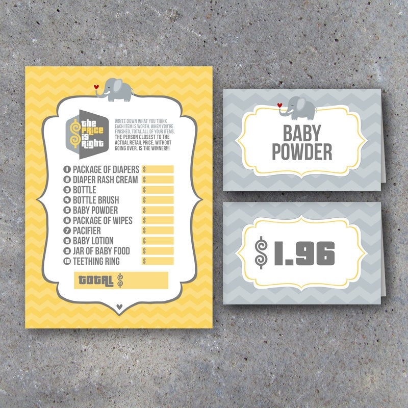 Baby Shower Price Is Right Game Set With Price Tag Tent Cards Printable Instant Download
