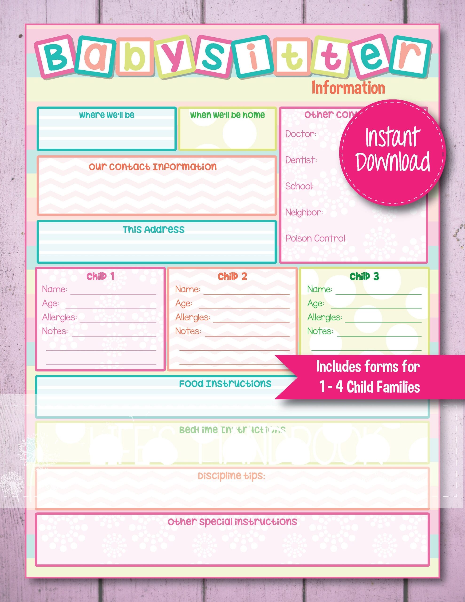 babysitter forms printable free