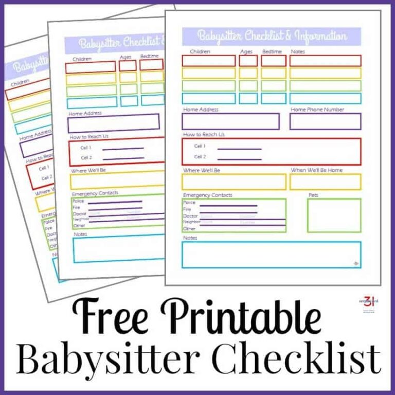 Babysitter Information Sheet Free Printable Organized 31