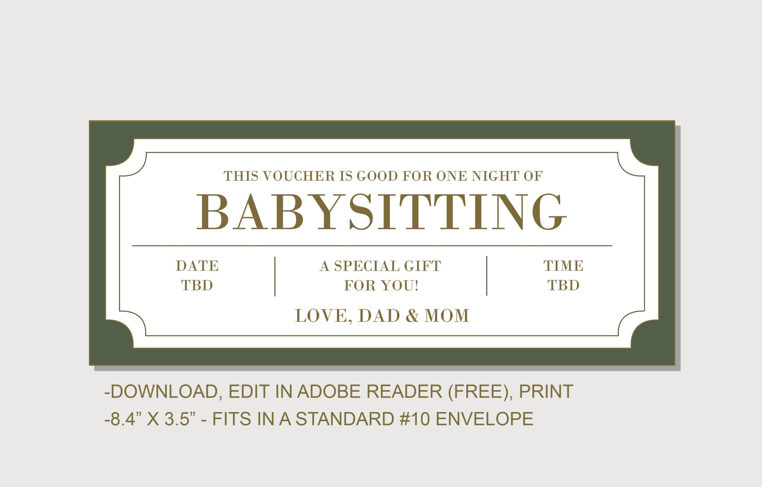 Babysitting Coupon Voucher INSTANT DOWNLOAD EDITABLE Text Printable Personalize Certificate Bday Anniversary Last Minute Gift Etsy