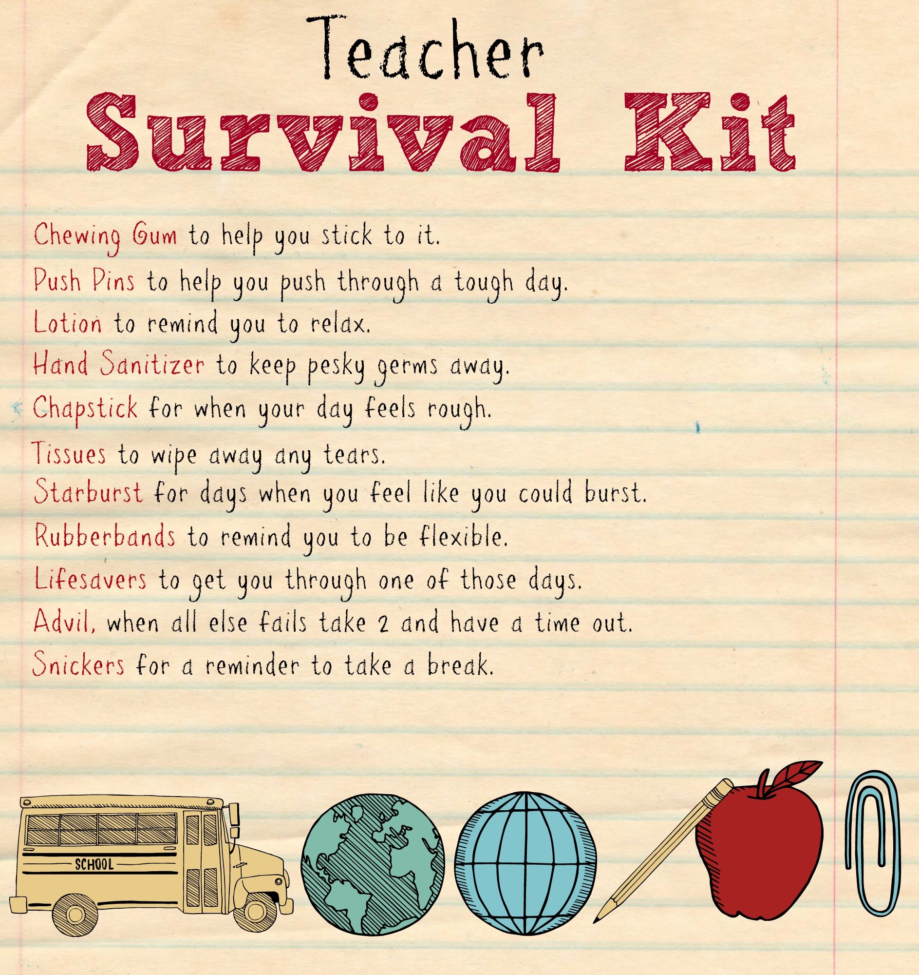 teacher survival kit printable