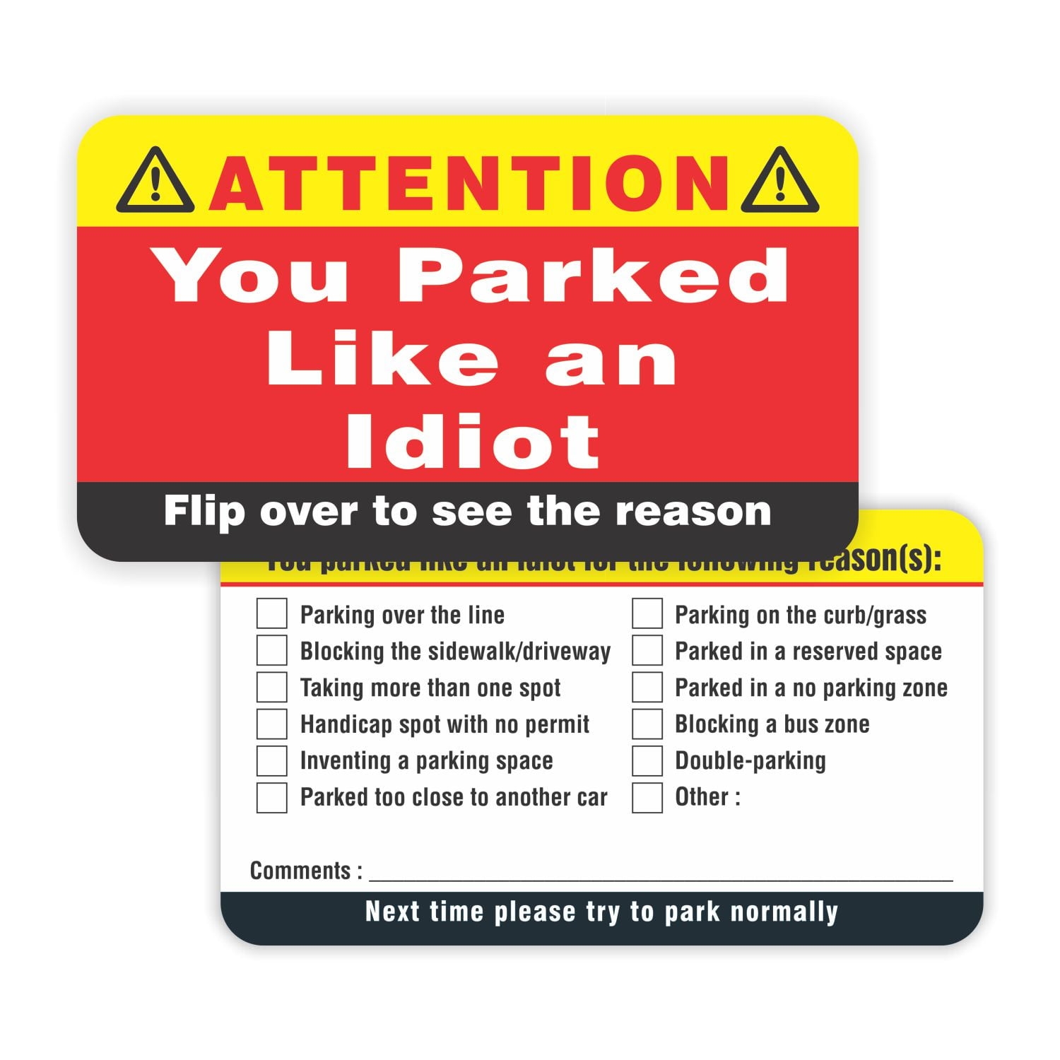 Bad Parking Cards Printable 50pcs 56D Sheets You Parked Like An Idiot Biness Cards Writable Bad Parking Cards Illegally Parked Multi Reasons No Permit Area Violation Warning Notice P 30563538 You Park