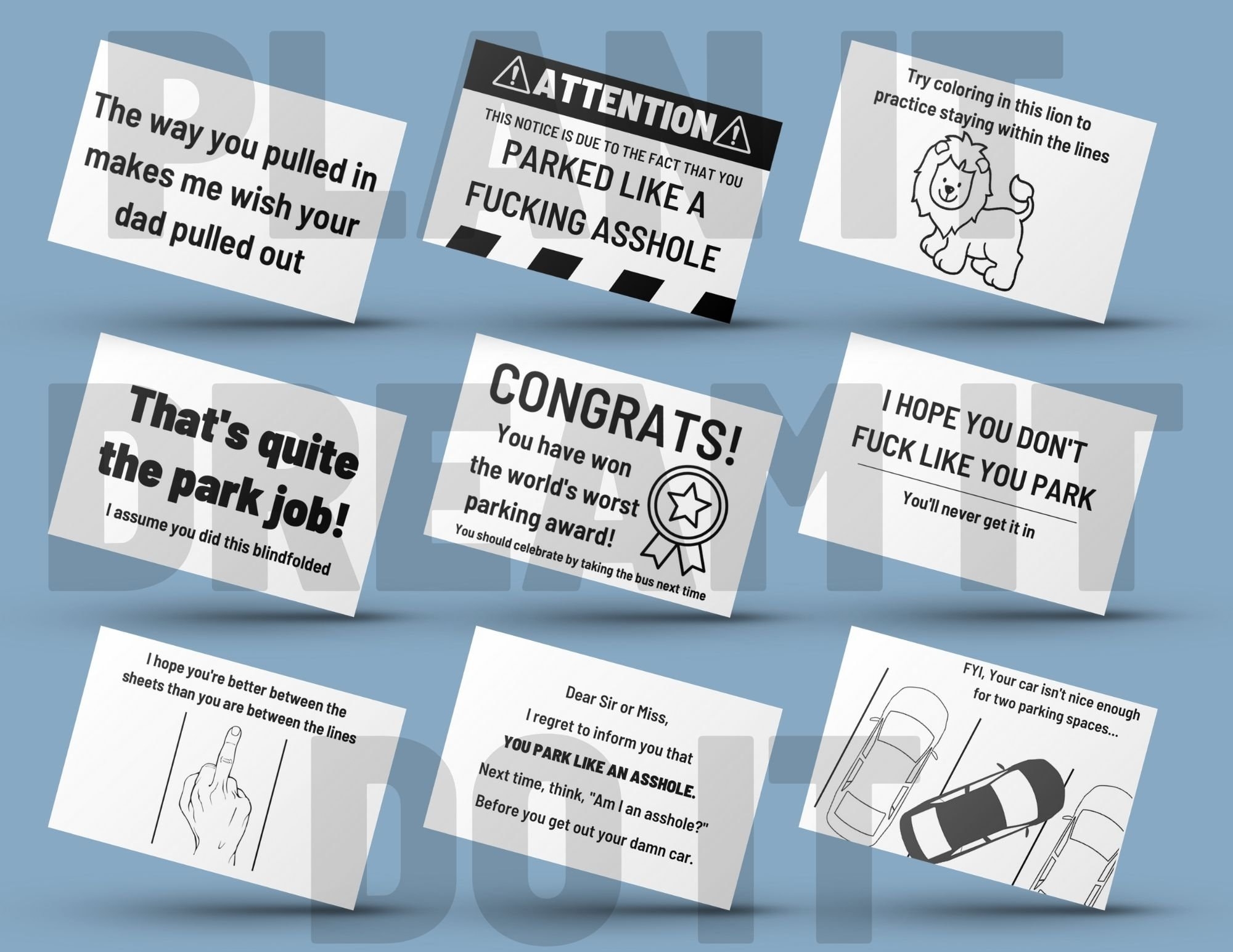 Bad Parking Cards Printable Instant PDF Of 9 Cards