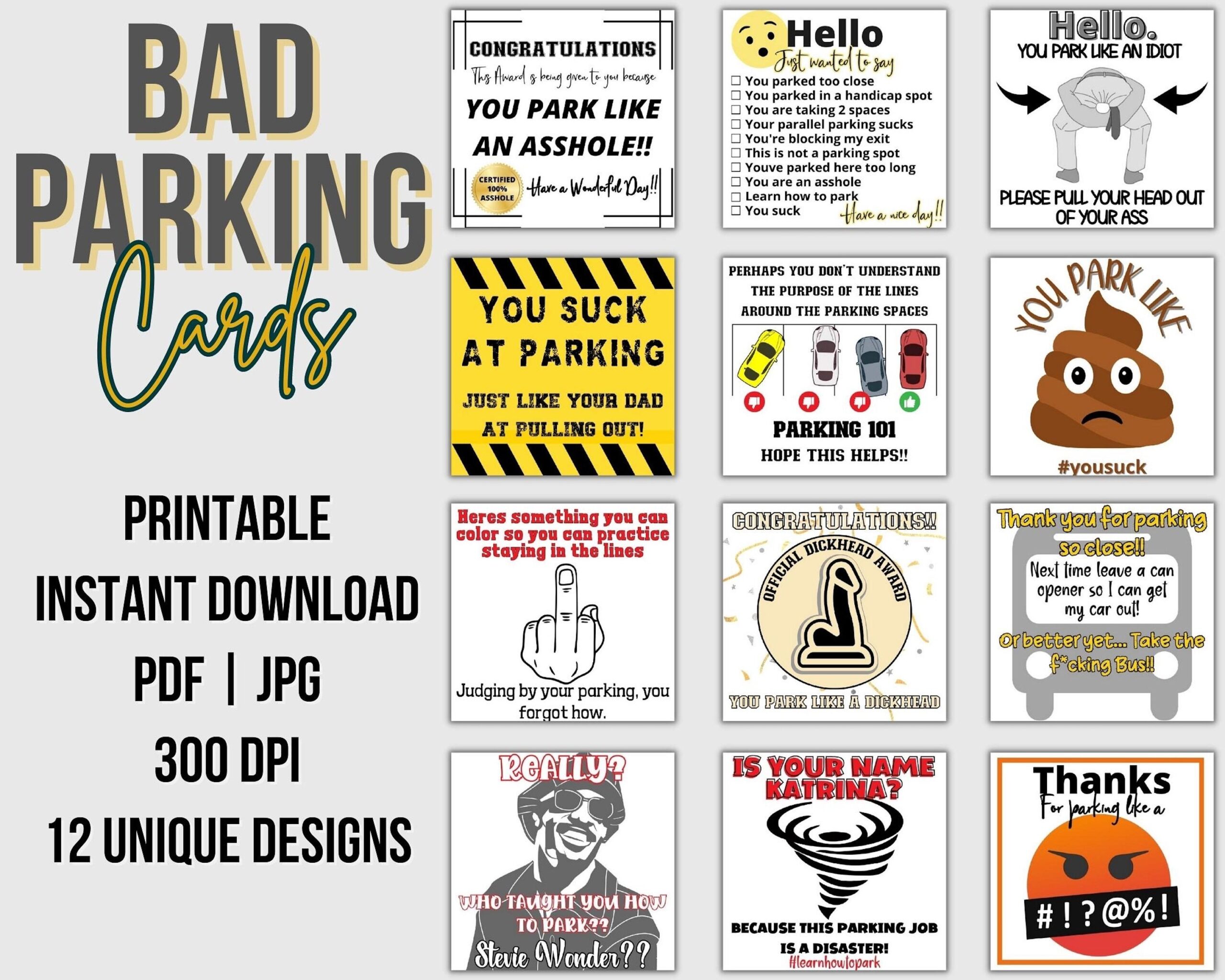 Bad Parking Printable Windshield Note You Suck At Parking Offensive Car Decals No Parking Printable Ticket Fathers Day Novelty Gifts Etsy