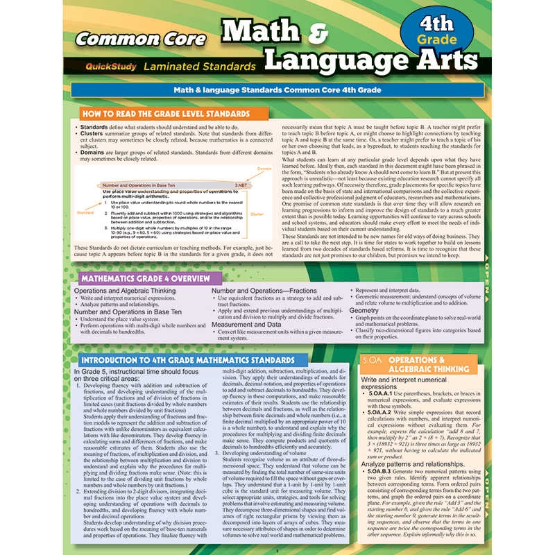 BARCHARTS INC COMMON CORE GRADE 4 MATH U0026 LANGUAGE ARTS STANDARDS QS 222859 TeachersParadise