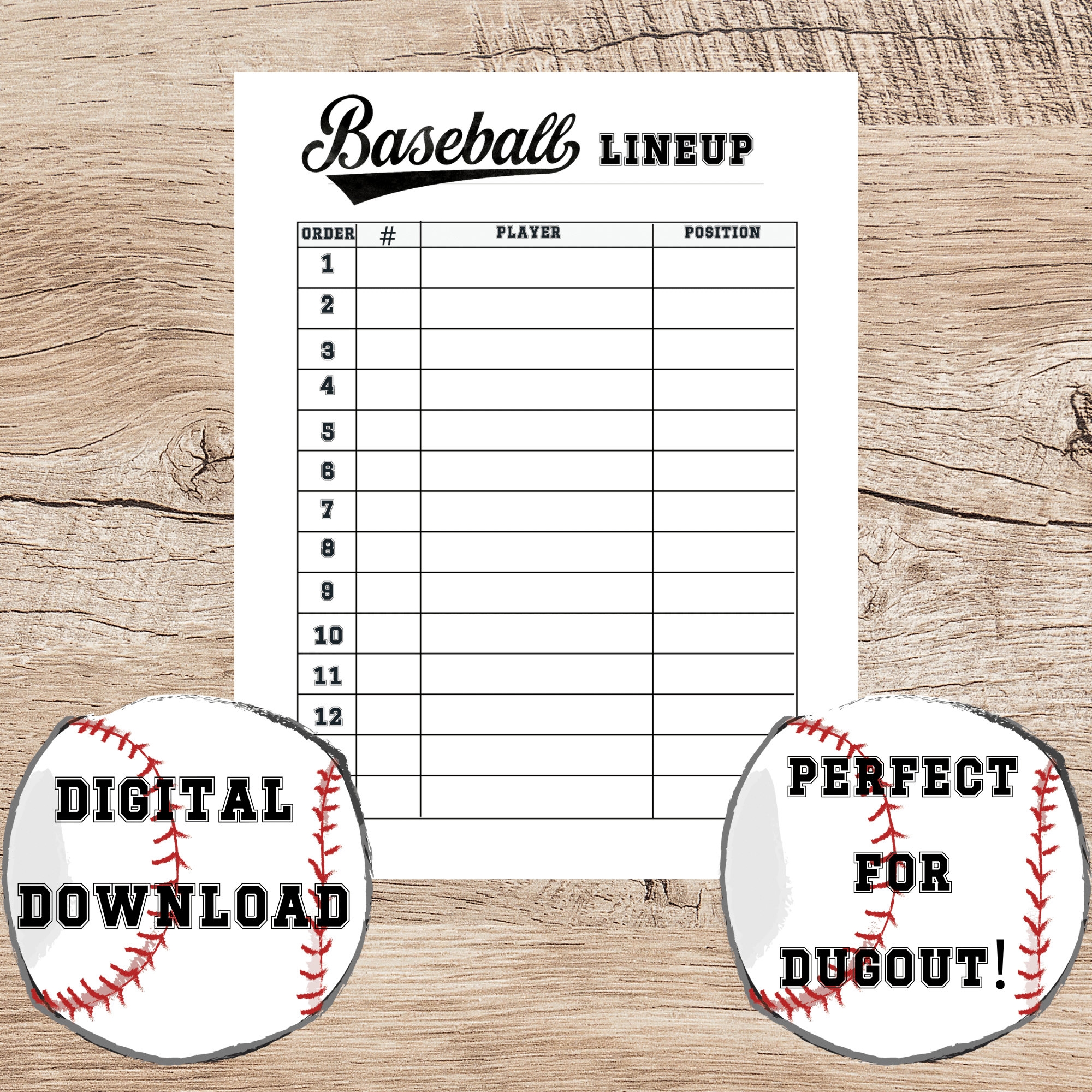 Baseball Lineup Printable team Organizer tee Ball Roster 12 Player Baseball Lineup Printable team Organizer tee Ball Roster 12 Player