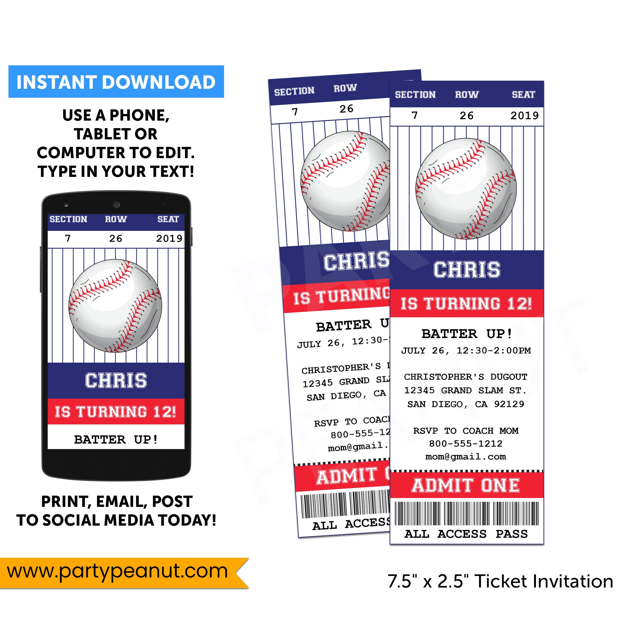Baseball Ticket Invitation Party Printables