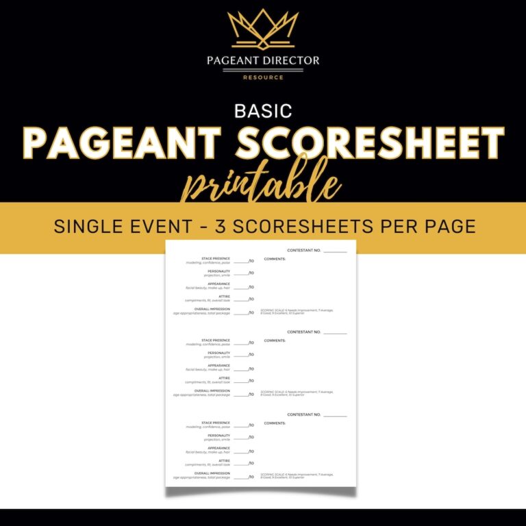 Basic Pageant Scoresheet Pageant Director Resource Digital Download Printable Etsy