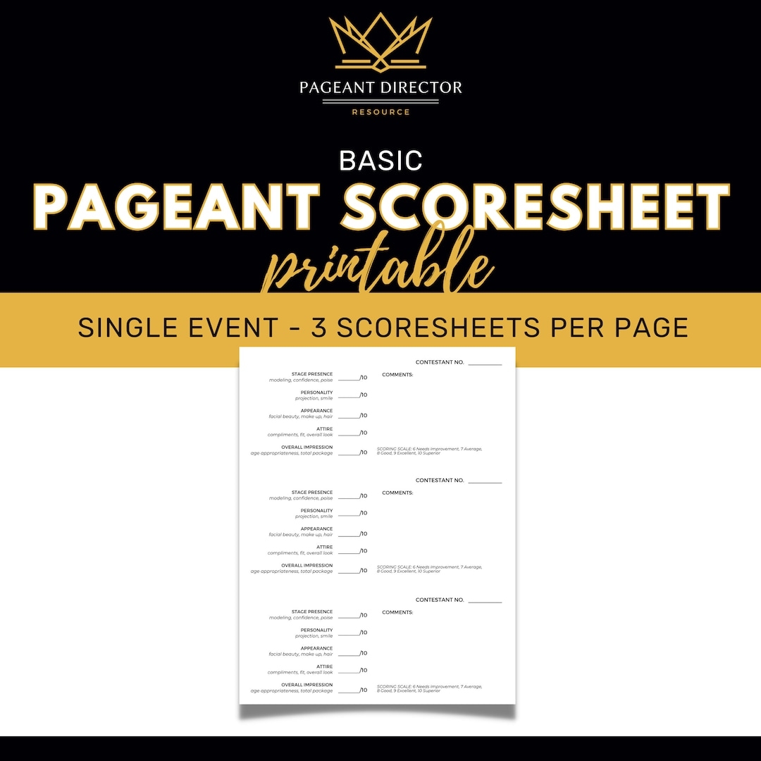 Basic Pageant Scoresheet Pageant Director Resource Digital Download Printable Etsy