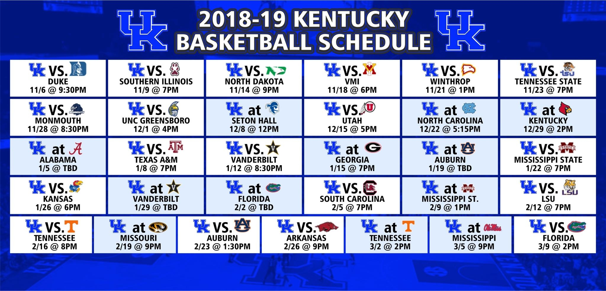 Basketball Schedule JD Becker s UK U0026 UofL Superstore