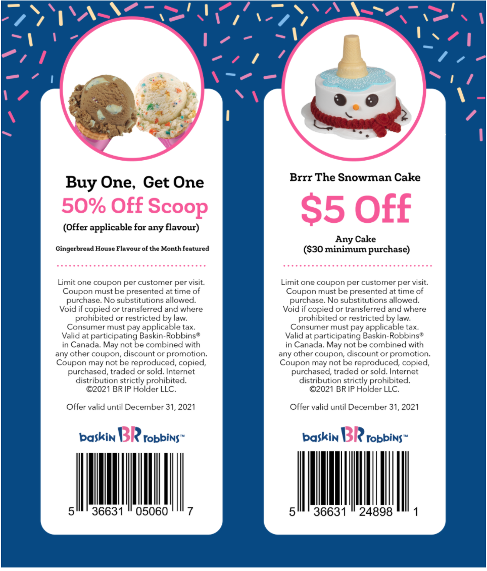 Baskin Robbins Canada Coupons BOGO 50 Off Scoops Save 5 Off 