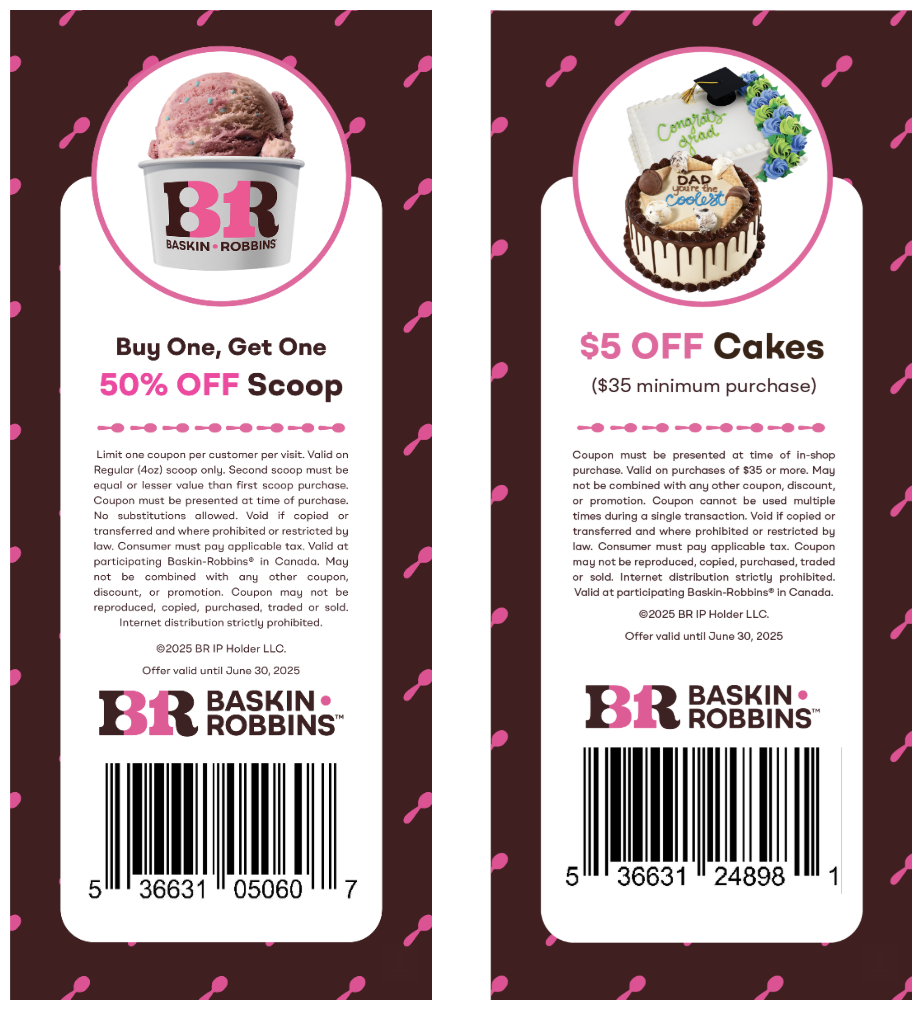 Baskin Robbins Canada New Coupons BOGO 50 Off Scoops 5 Off 