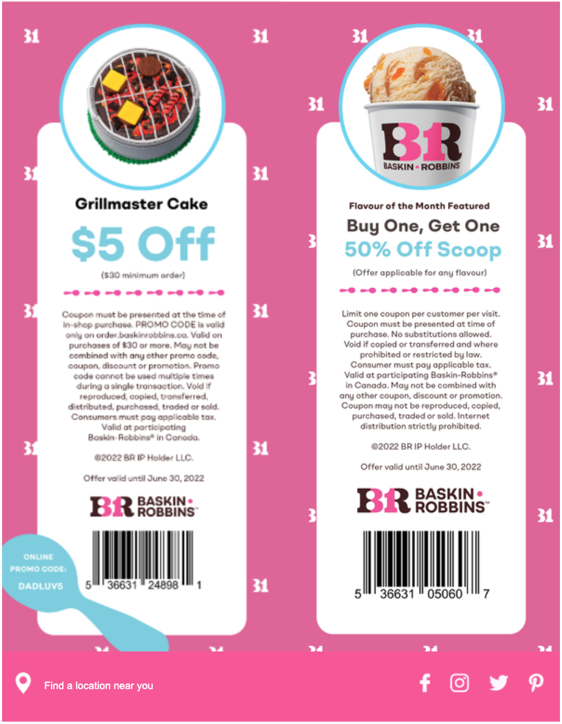 Baskin Robbins Canada New Coupons BOGO 50 Off Scoops 5 Off 