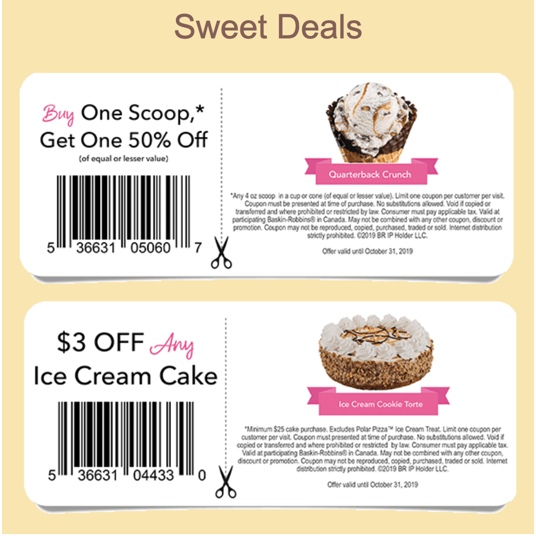 Baskin Robbins Canada October Coupons BOGO 50 Off Scoops Save 