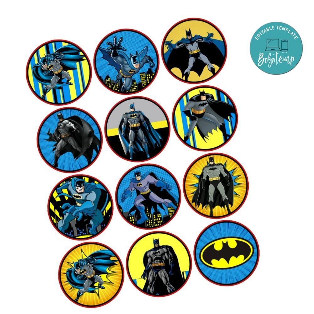 Batman Cupcake Toppers Template Printable Instant Download Bobotemp