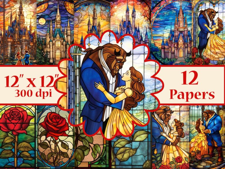 Beauty And The Beast Papers stained Glass Digital Papers stained 