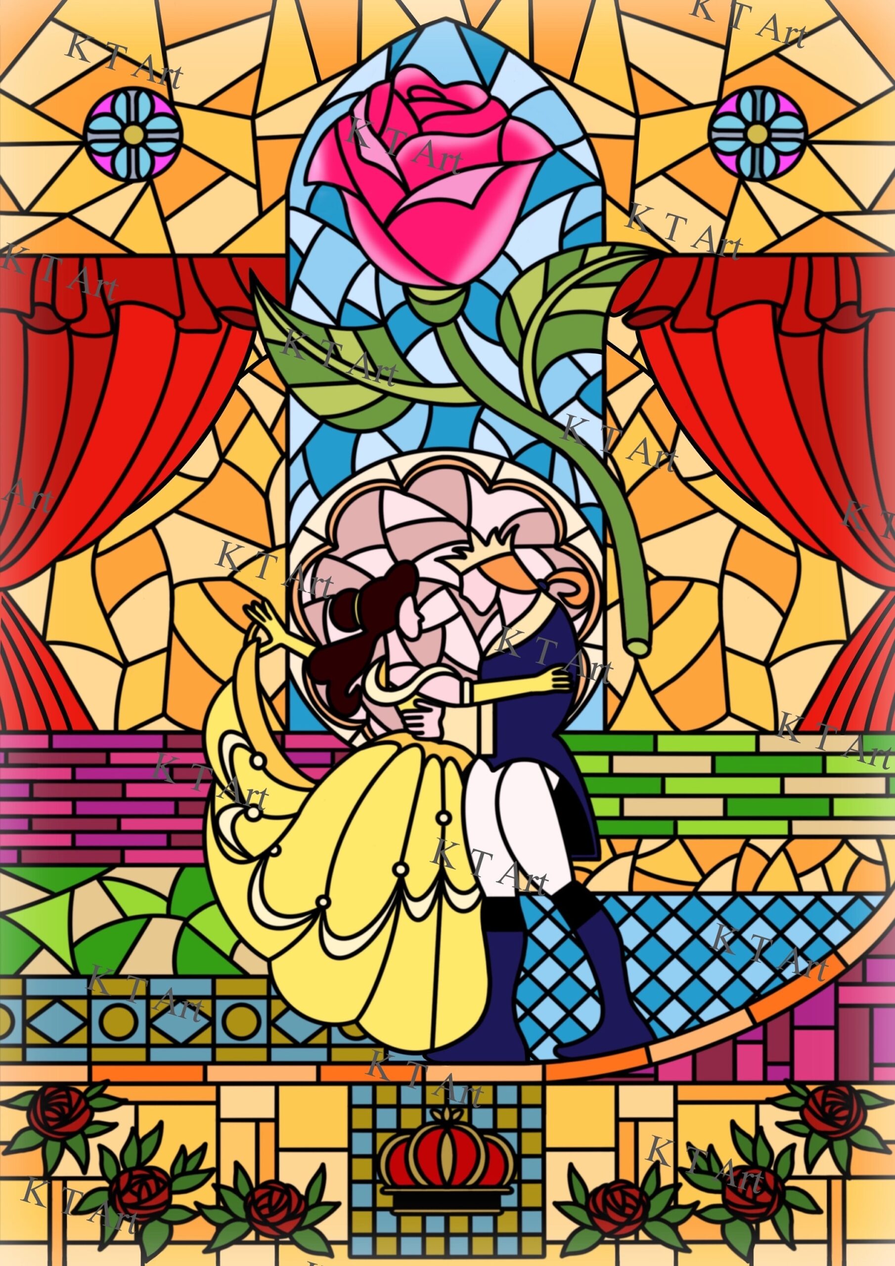 Beauty And The Beast Stained Glass Window Inspired Print Digital 