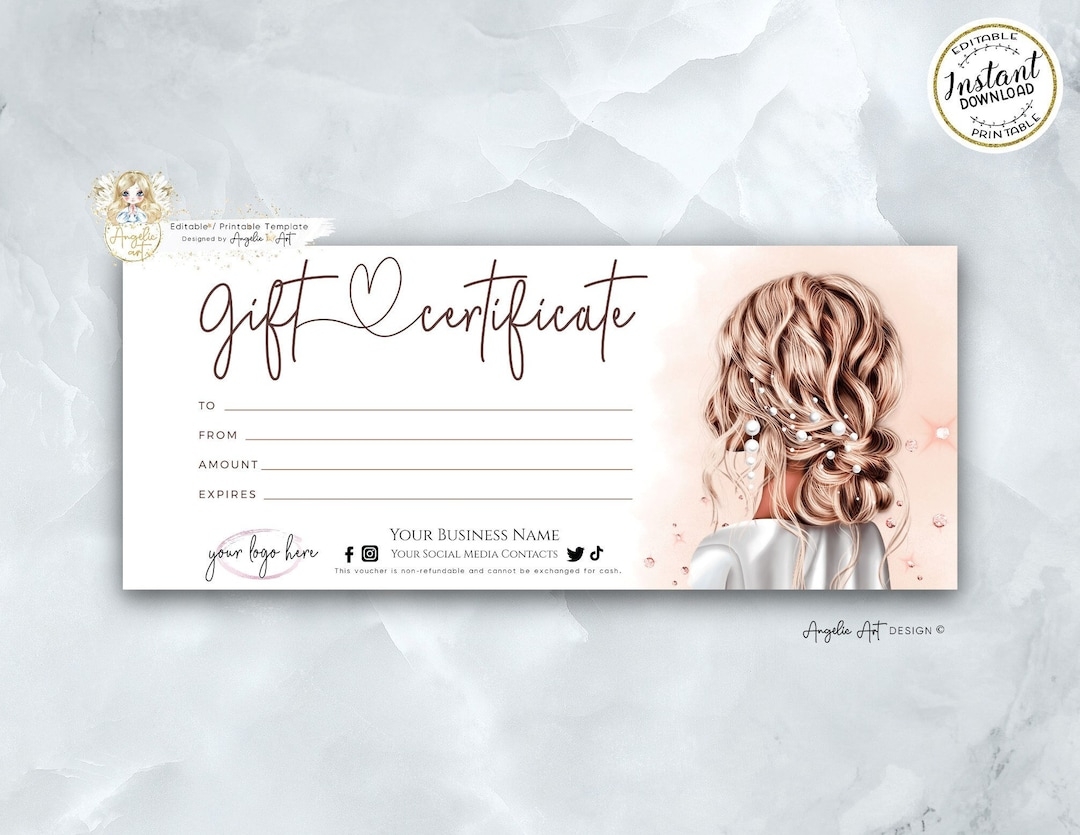 Beauty Gift Certificate Template Hair Salon Gift Voucher Hair Stylist Editable Printable Gift Card Hair Certificate Template Etsy