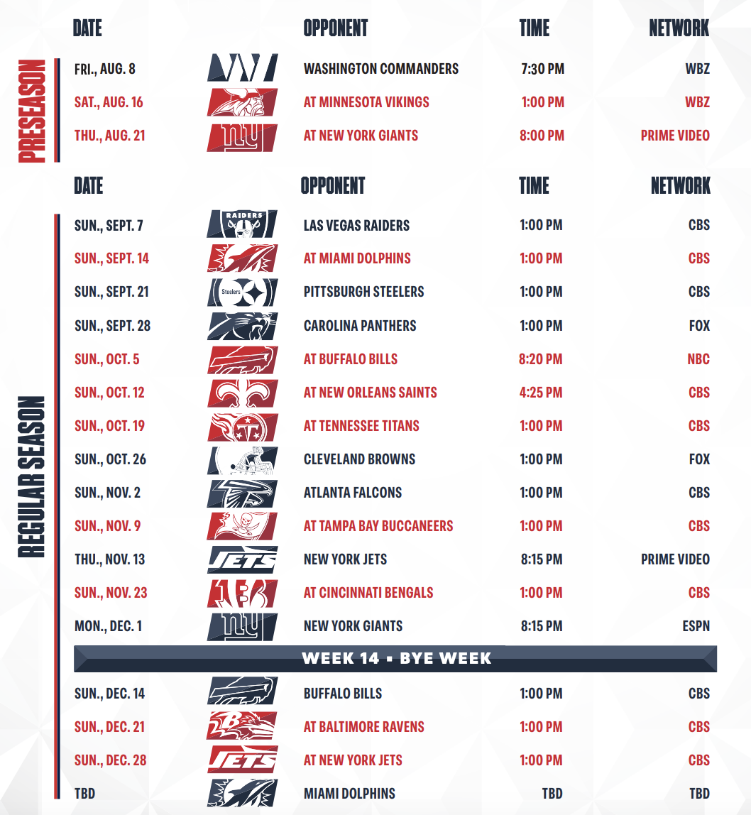 patriots 2018 schedule printable