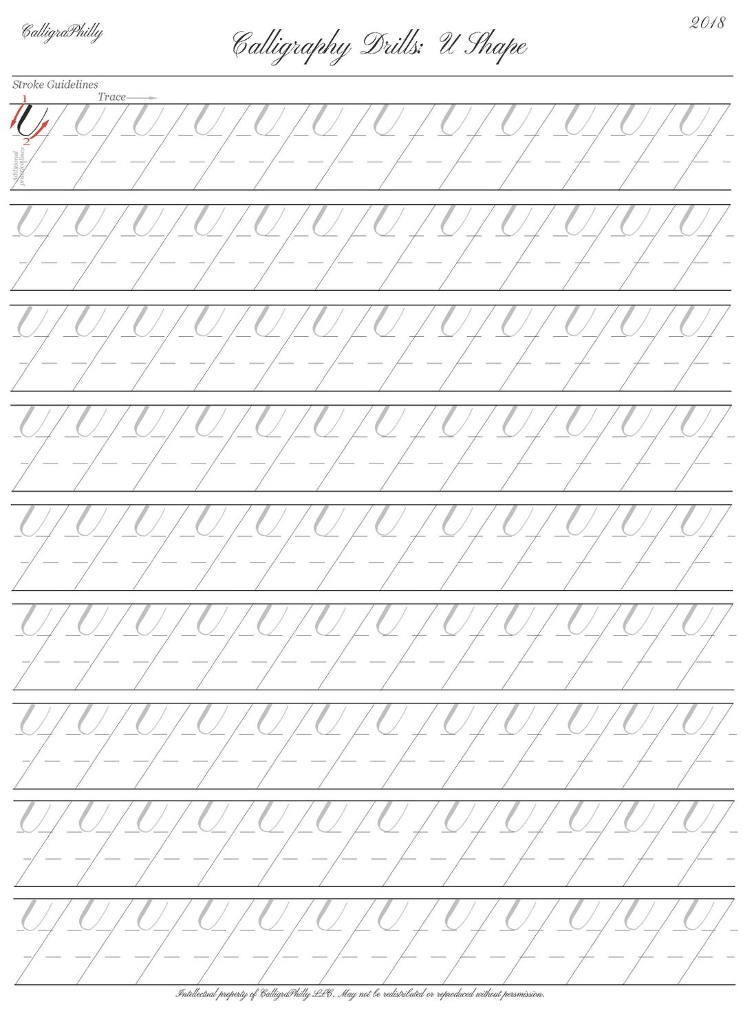 Beginner Level 1 Copperplate Calligraphy Practice Drills Full Sheet Of U Shape Practice Digital Download PDF Etsy UK