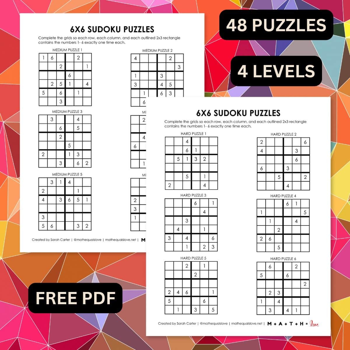 Beginner Sudoku 6x6 Printable Puzzles PDF 