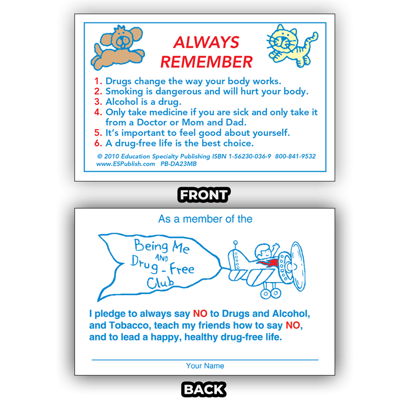 Being Me And Drug Free Pledge Card Prevention And Treatment Resource Press