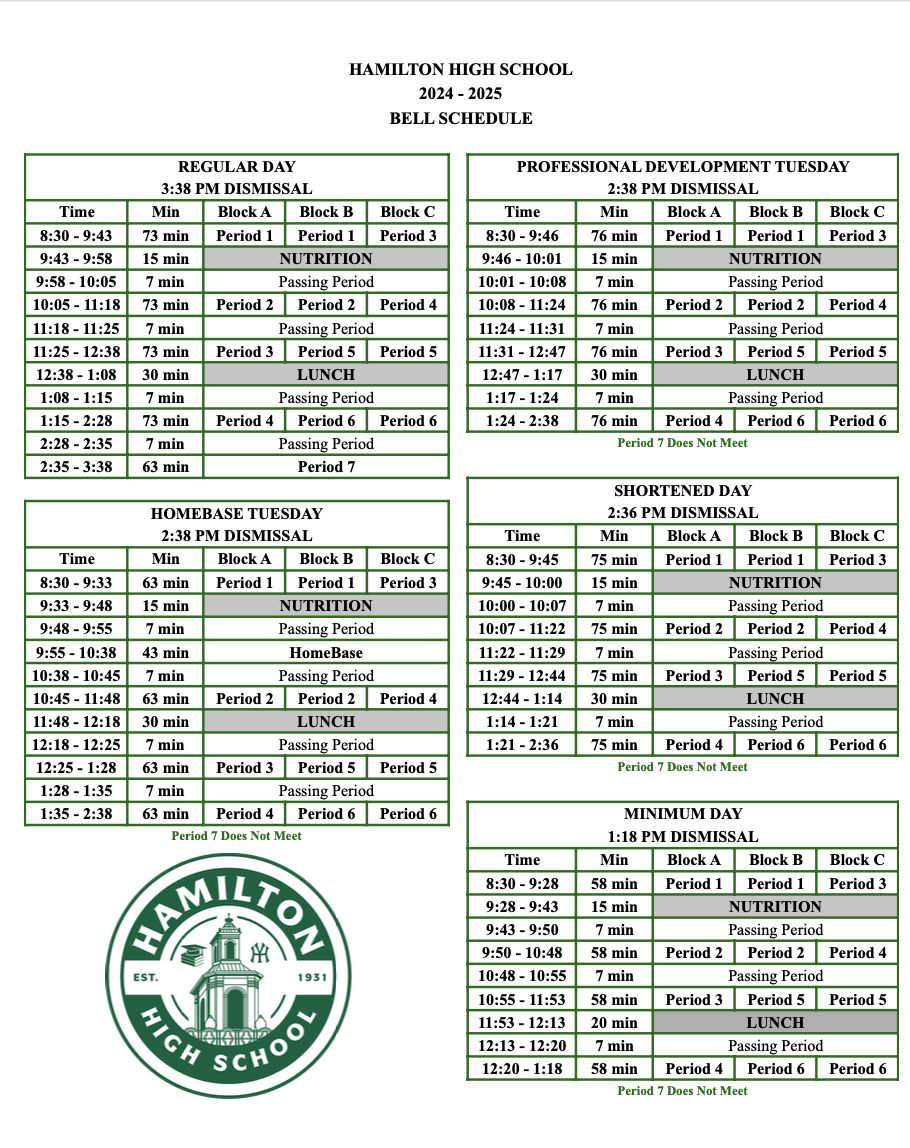 Bell Schedules 24 25 Bell Schedule Alexander Hamilton Senior 