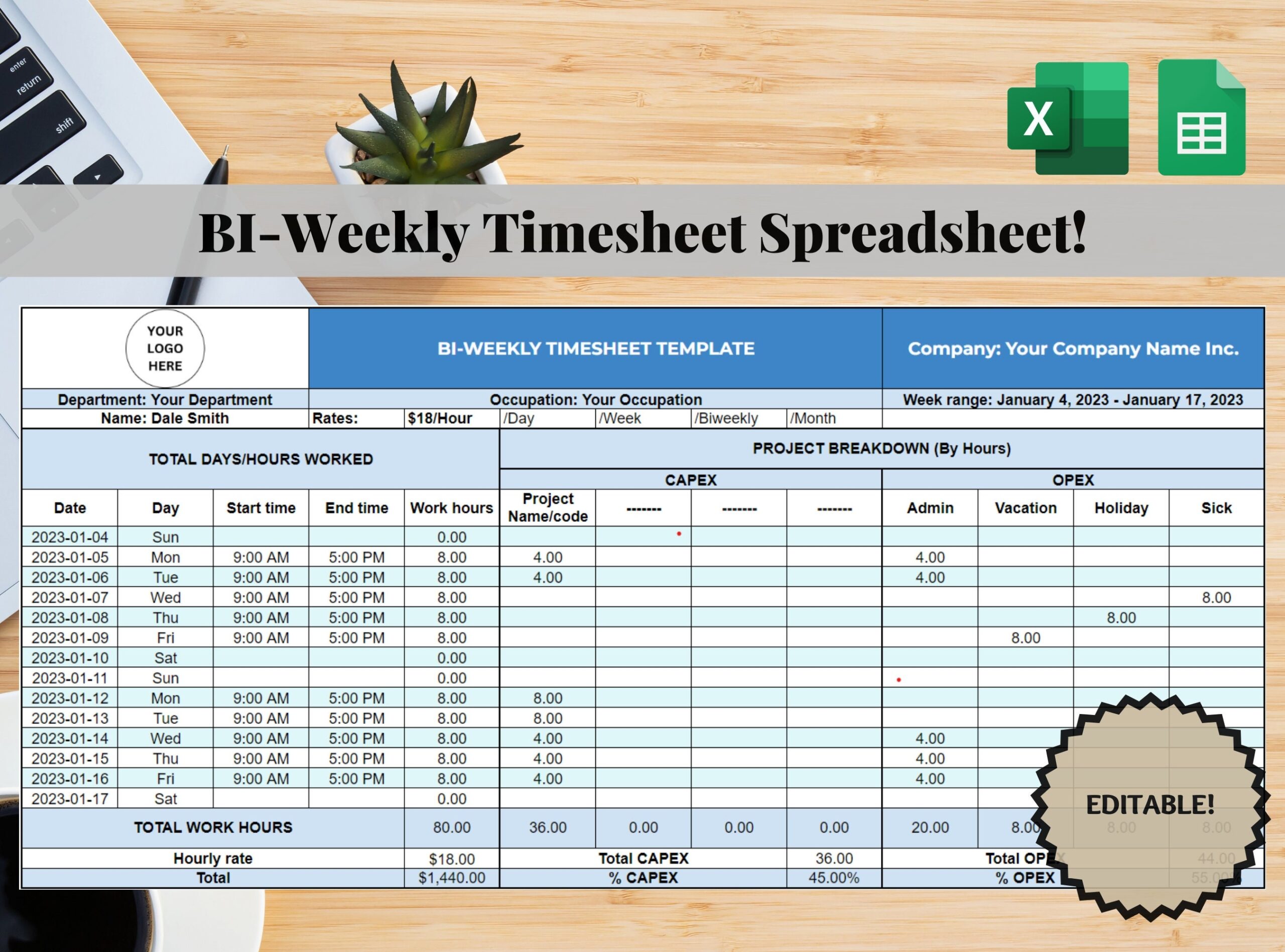 free printable biweekly time sheets