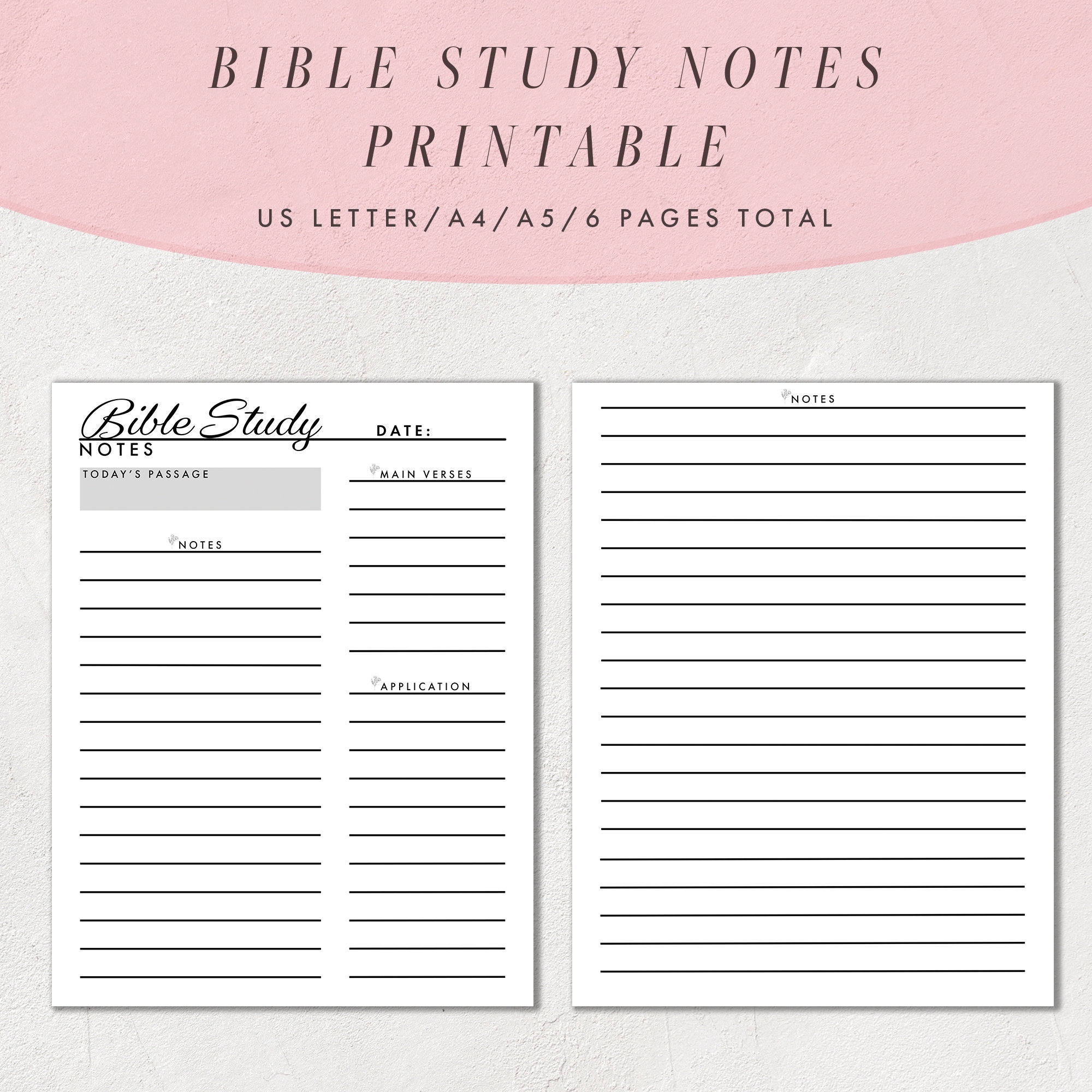 Bible Study Notes Template Printable Bible Study Journal Pages Christian Notes Planner US Letter Size A4 And A5