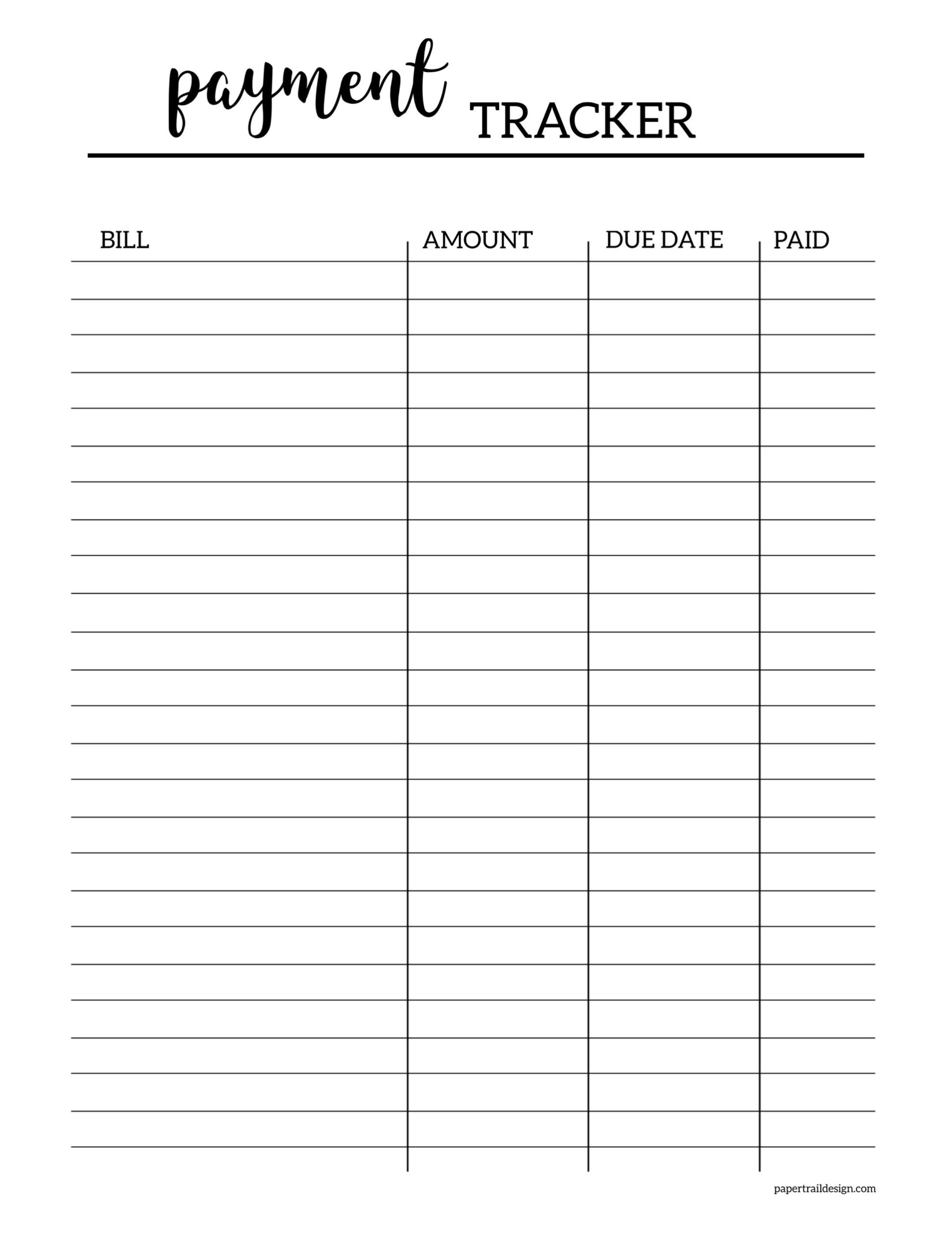 Bill Payment Tracker Monthly Organizer Monthly Bill Payment 