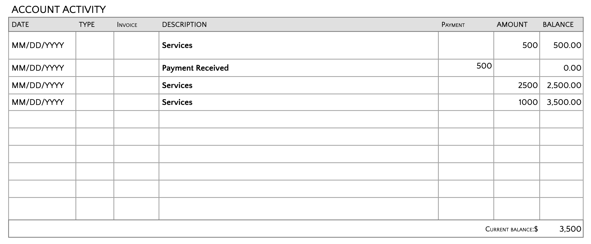 free printable billing statements