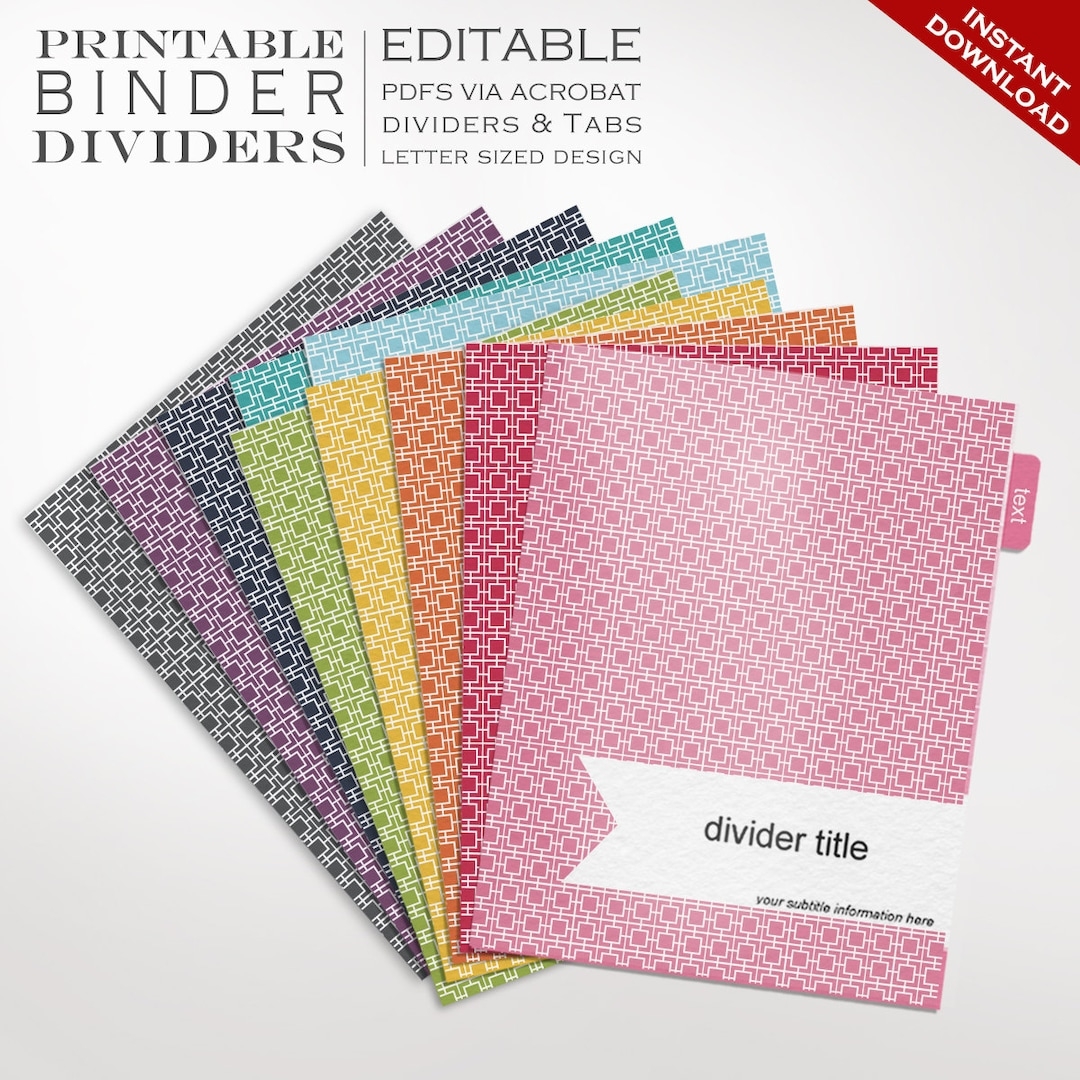 Binder Dividers Printable Binder Dividers Editable Rainbow Mod Square Mod Binder Divider Templates Custom Binder Tabs Printable Divider Etsy