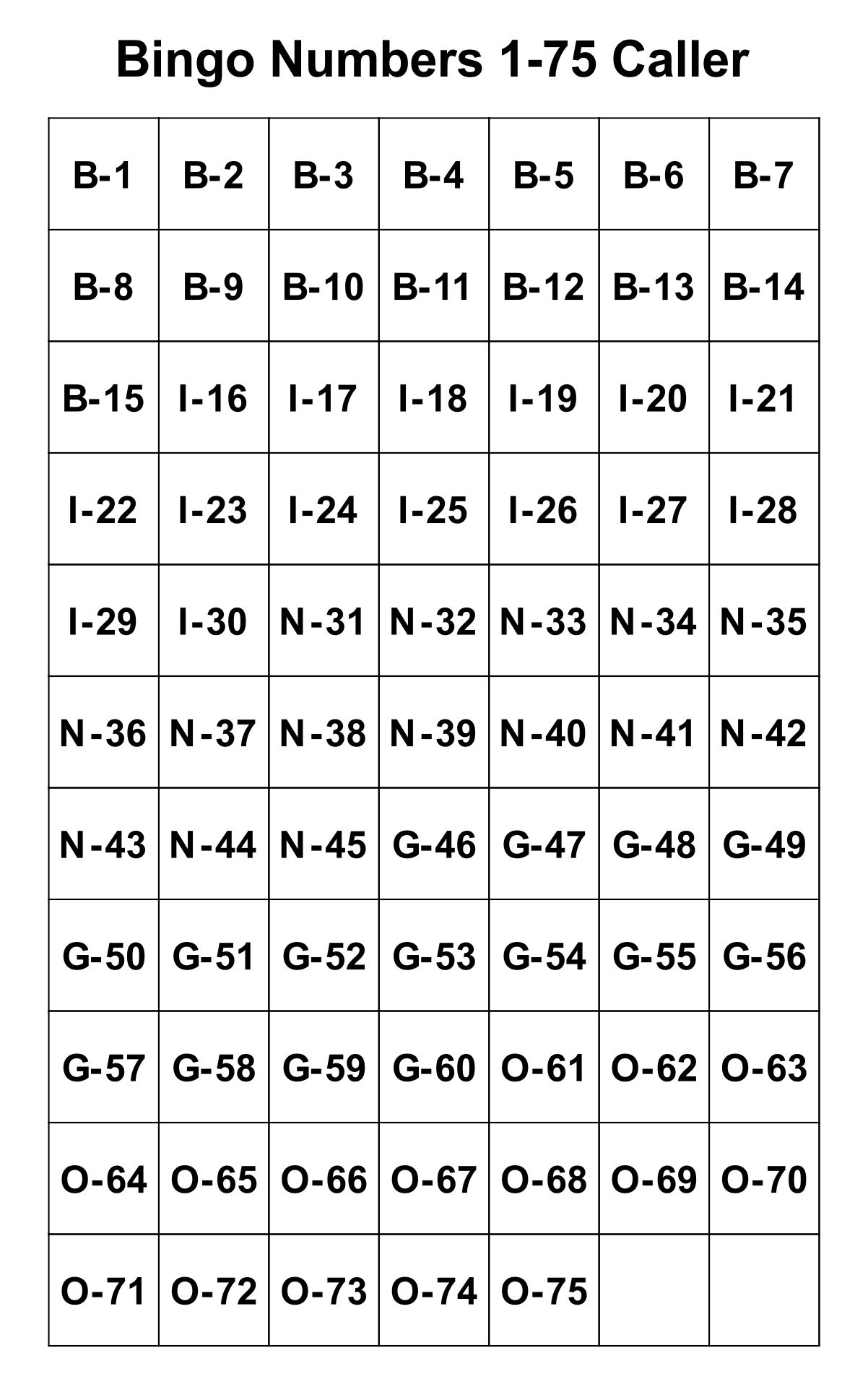 free printable bingo cards 1 75