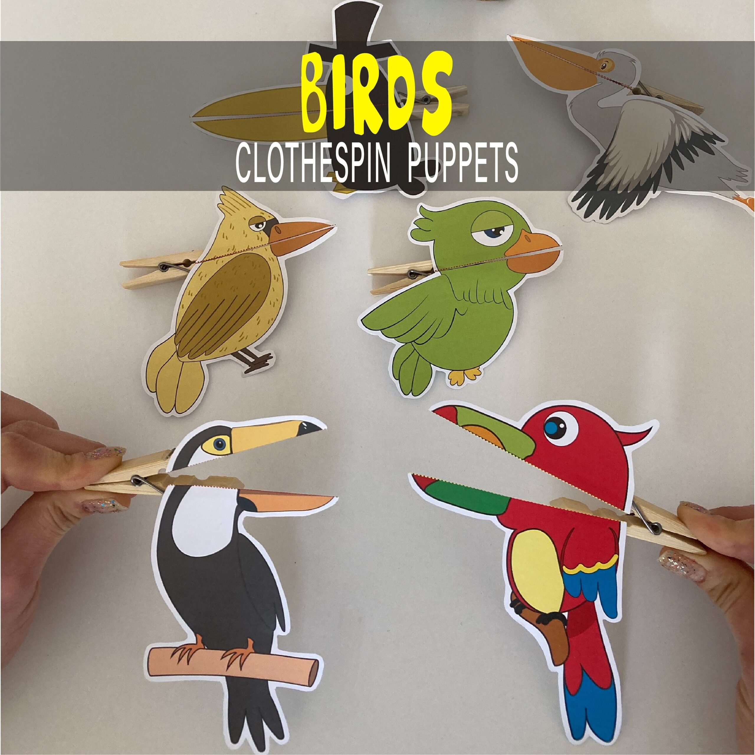 Bird Clothespin Puppet Printable Paper Toy Paper Craft Game For Kids Paper Doll Hand Puppet Digital Download Coloring Pages Gift DIY Etsy Canada