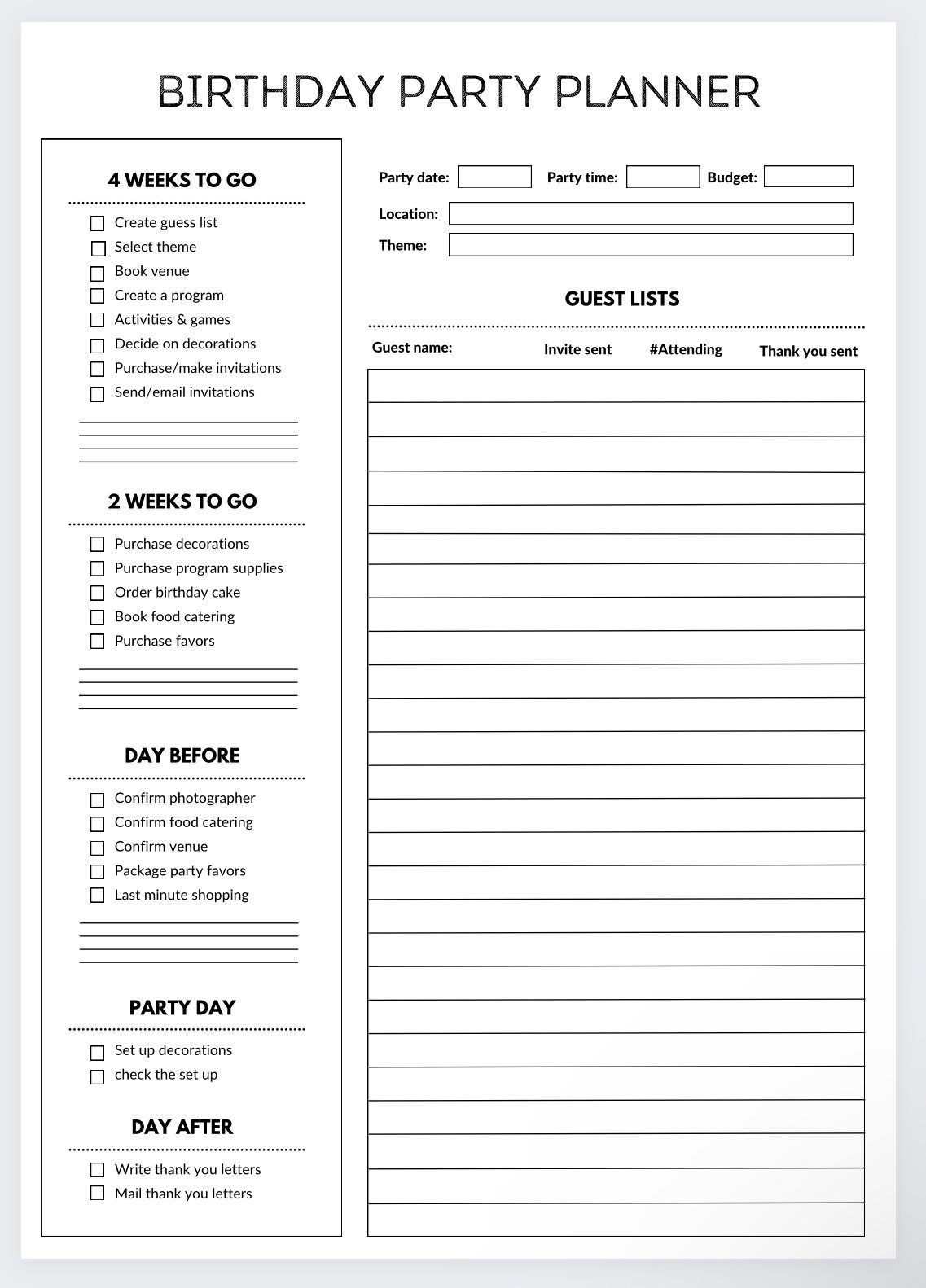Birthday Party Planner Printable Event Organizer PDF Etsy