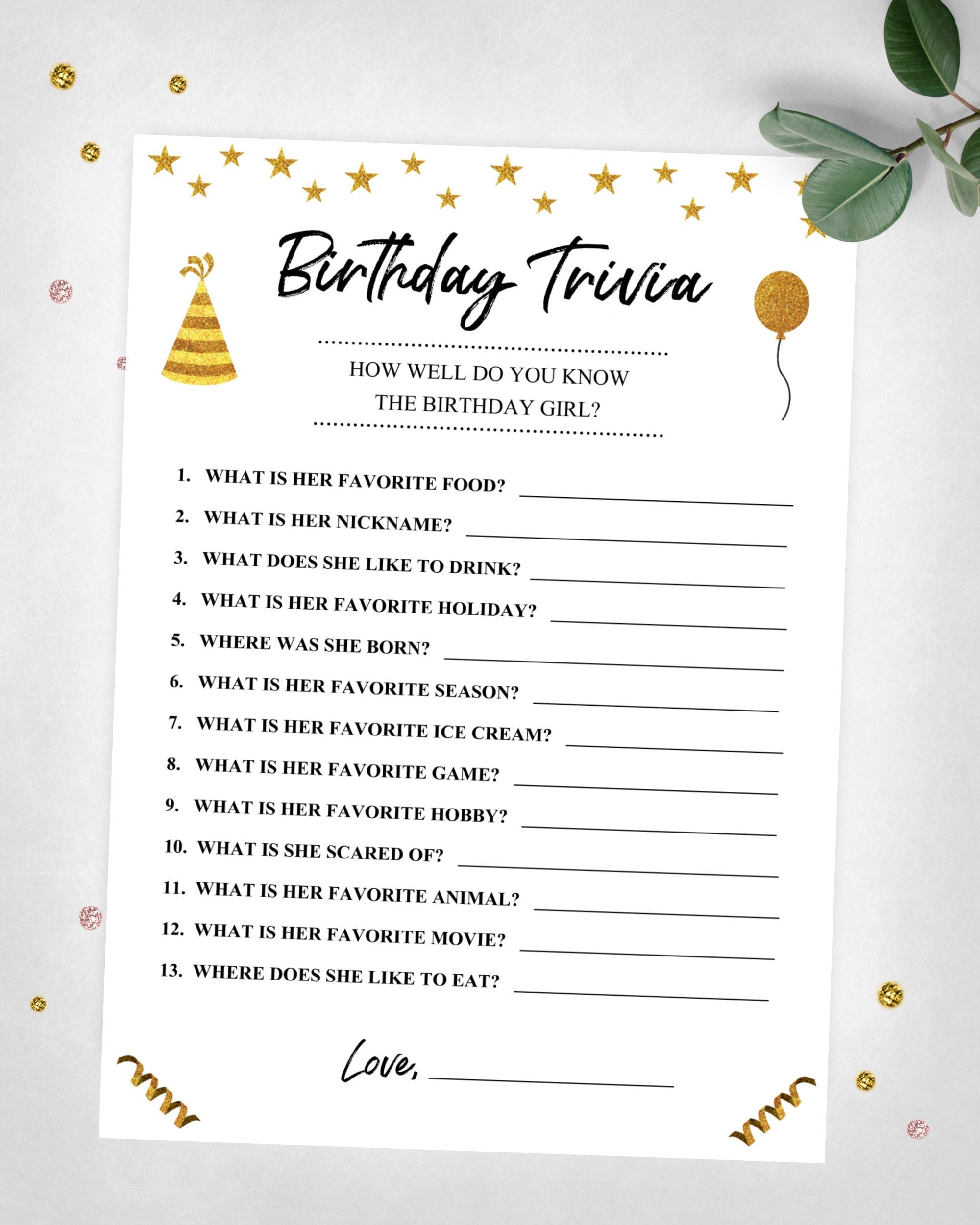 Birthday Trivia Game Teen Tween Party digital Download Etsy
