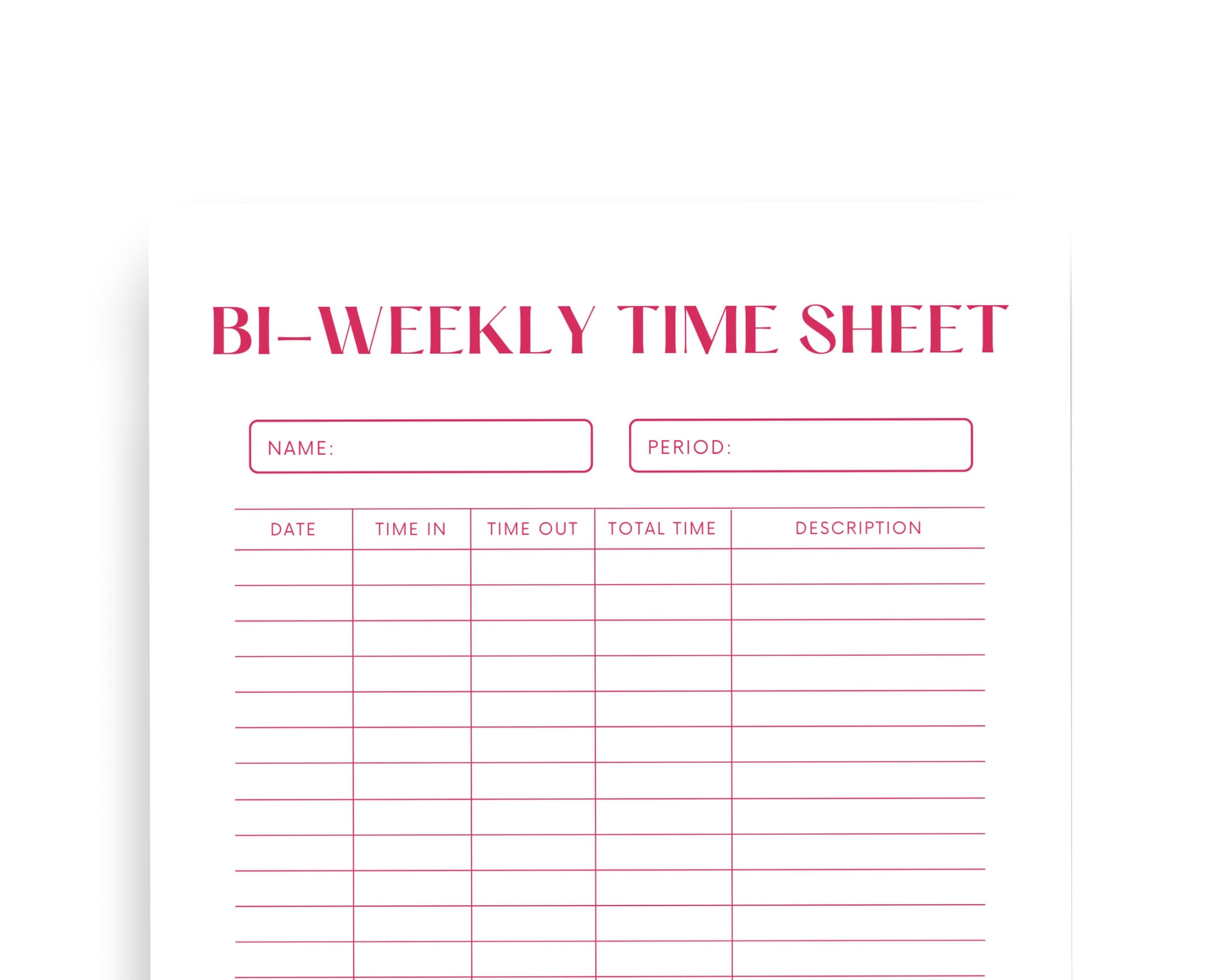 Biweekly Time Sheet Minimalist Time Sheet Private Contractor 