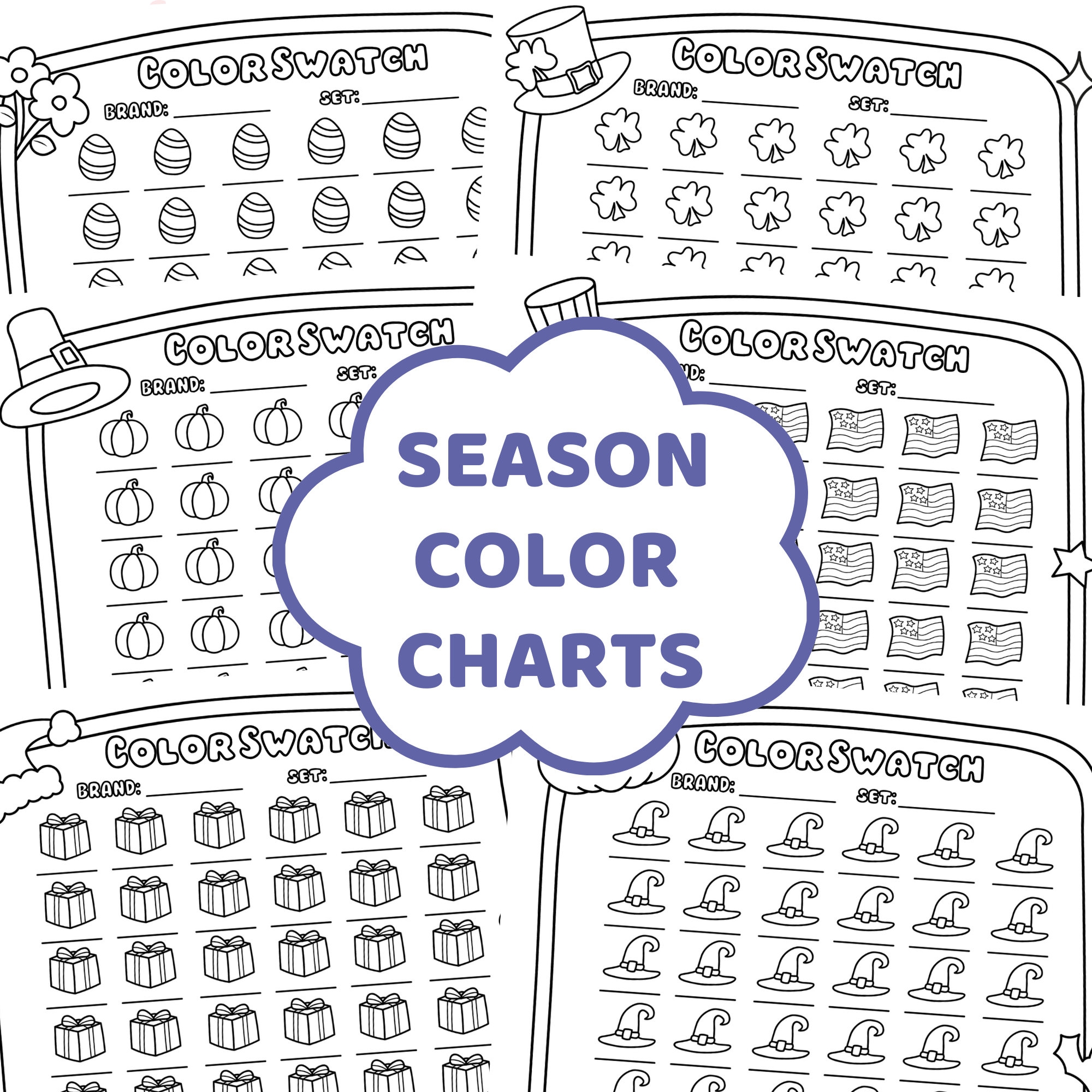 Blank Color Swatch Printable Color Chart Chart Sheets Season Color Swatches Cute Printable Cute Kawaii Stuff Art Therapy Activities Etsy