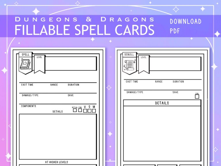 Blank Illustrated PDF Spell And Scroll Cards For Dungeons And Dragons 5th Edition Form Fillable Etsy Denmark