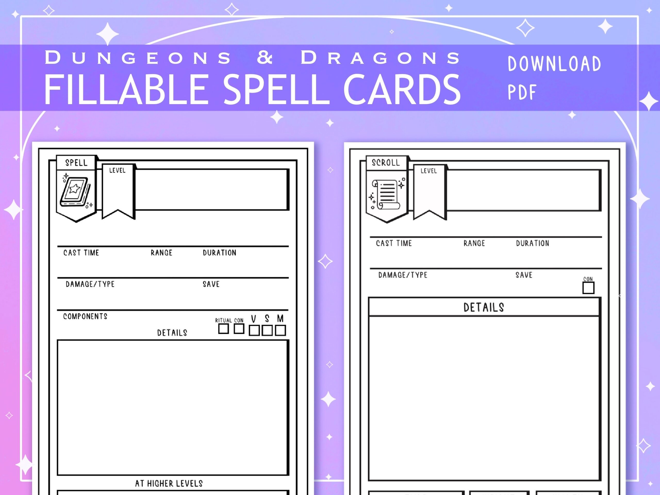 Blank Illustrated PDF Spell And Scroll Cards For Dungeons And 