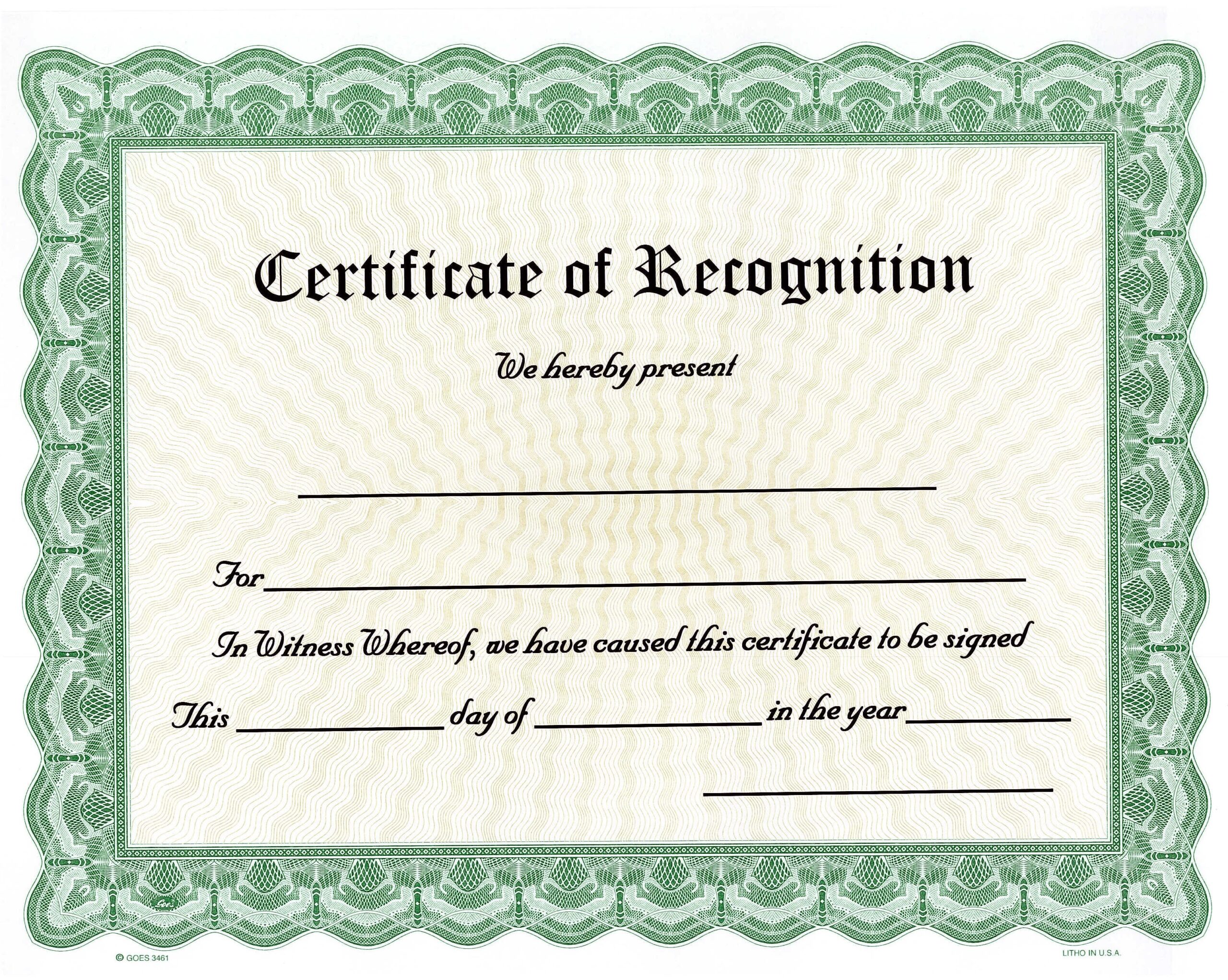 Blank Recognition Certificate Award Goes 3461 Green Border