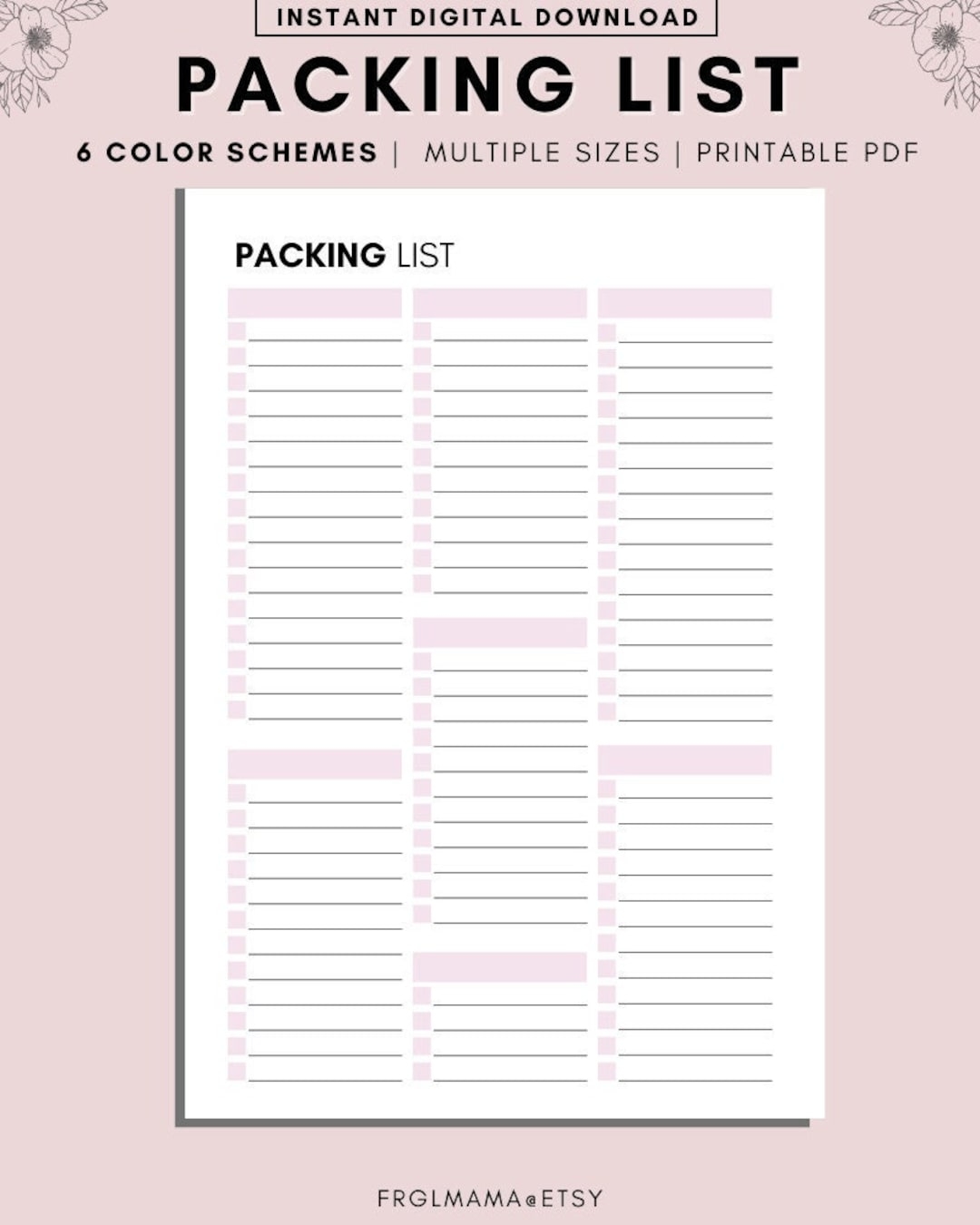 Blank Vacation Packing List Printable Packing List Template Packing List Downloads Organization Printables Packing Checklist Task PDF Etsy