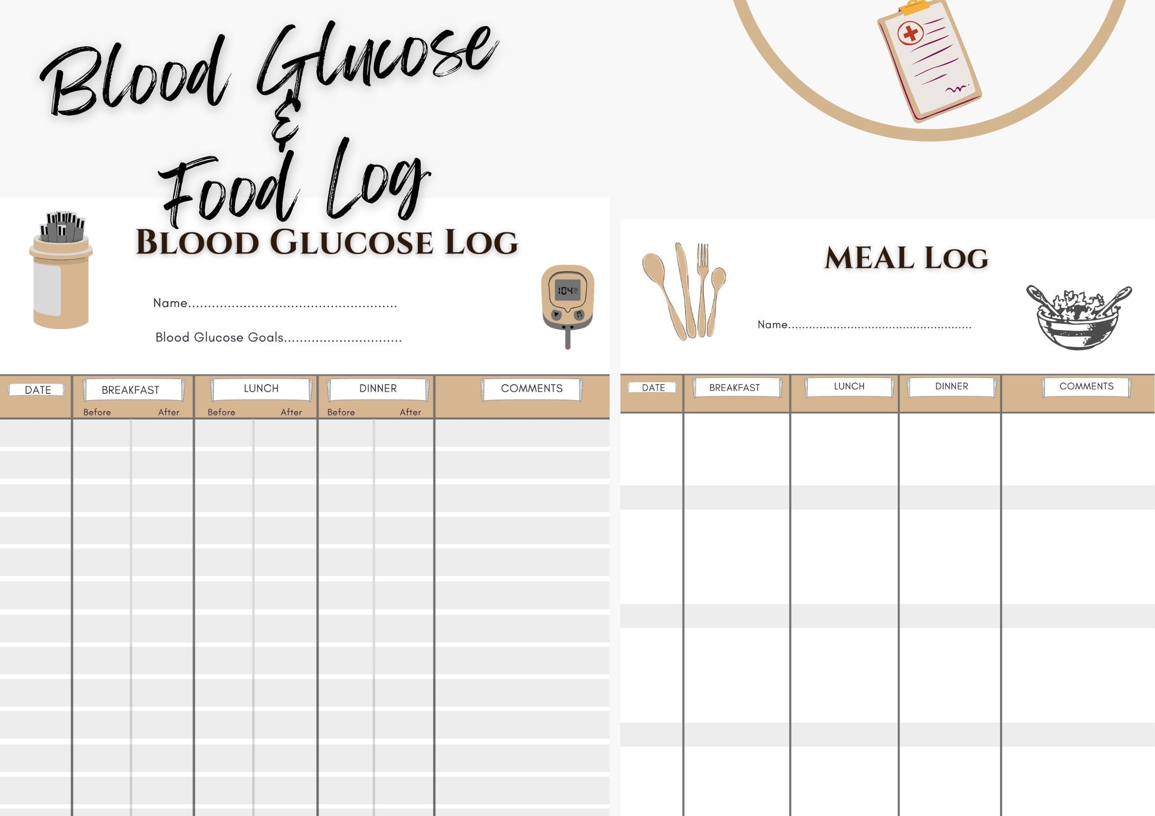 Blood Glucose Monitoring U0026 Food Log Sheet printable A4 PDF Blood 