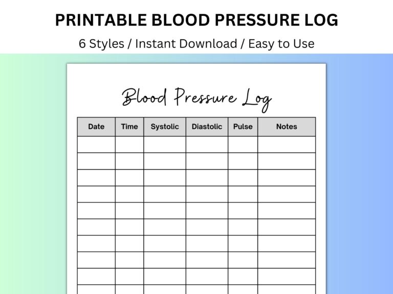 Blood Pressure Sheet Blood Pressure Log Medical Binder Medical 