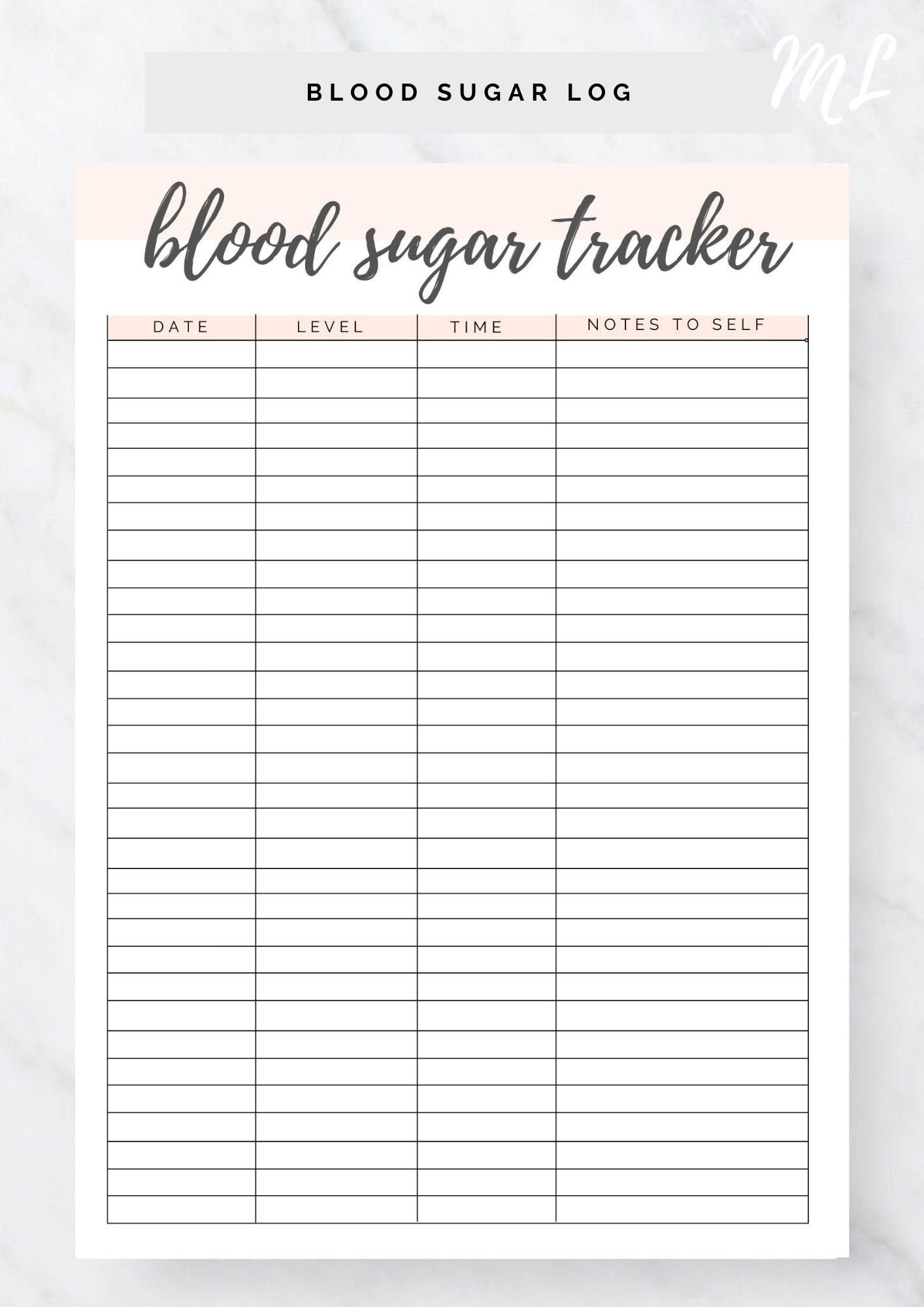 Blood Sugar Log Printable Blood Sugar Reading Tracker Blood 