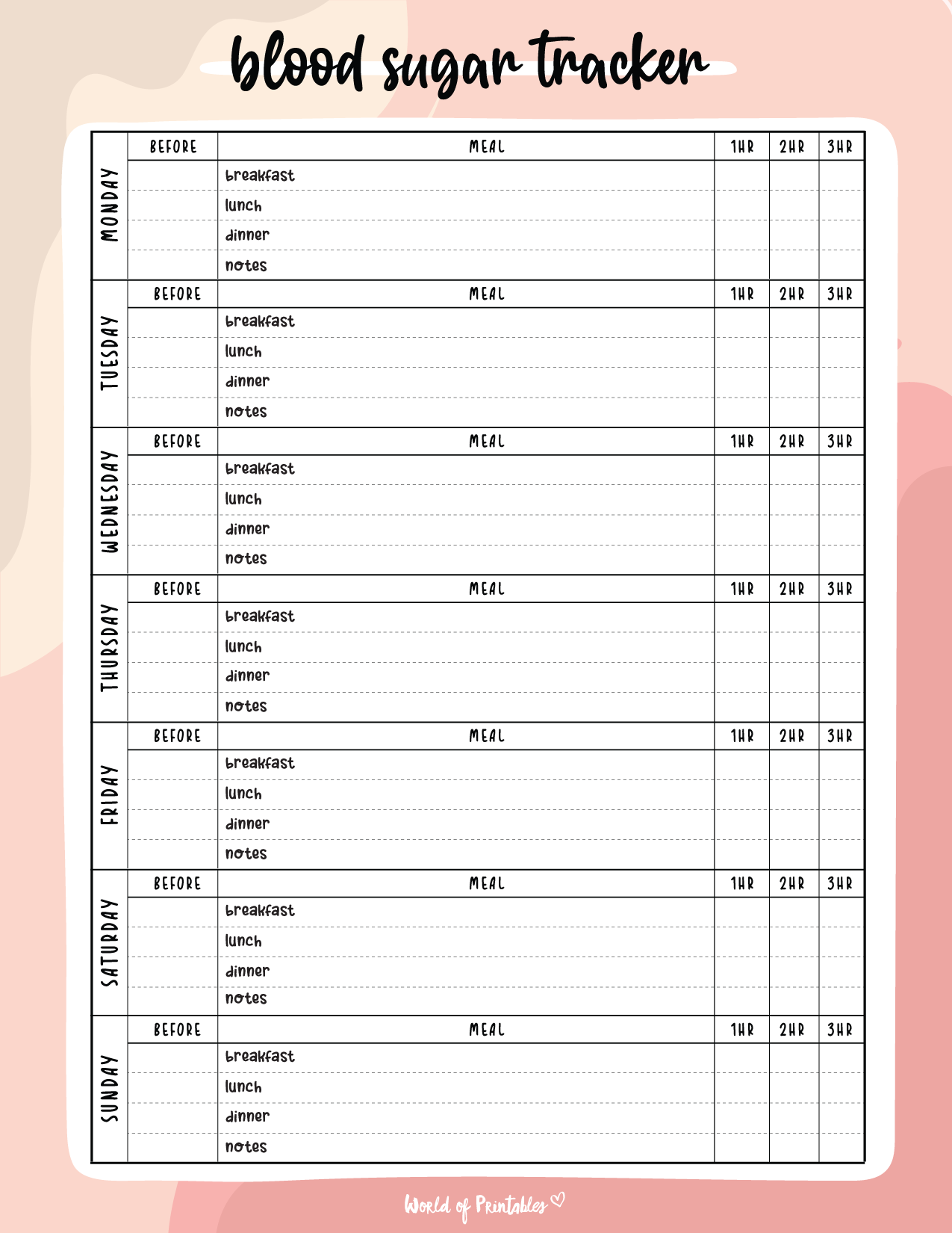 free printable blood glucose chart
