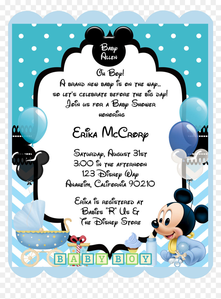 Blue Mickey Mouse Baby Shower Invitation Baby Mickey Baby Shower Invitations HD Png Download Vhv